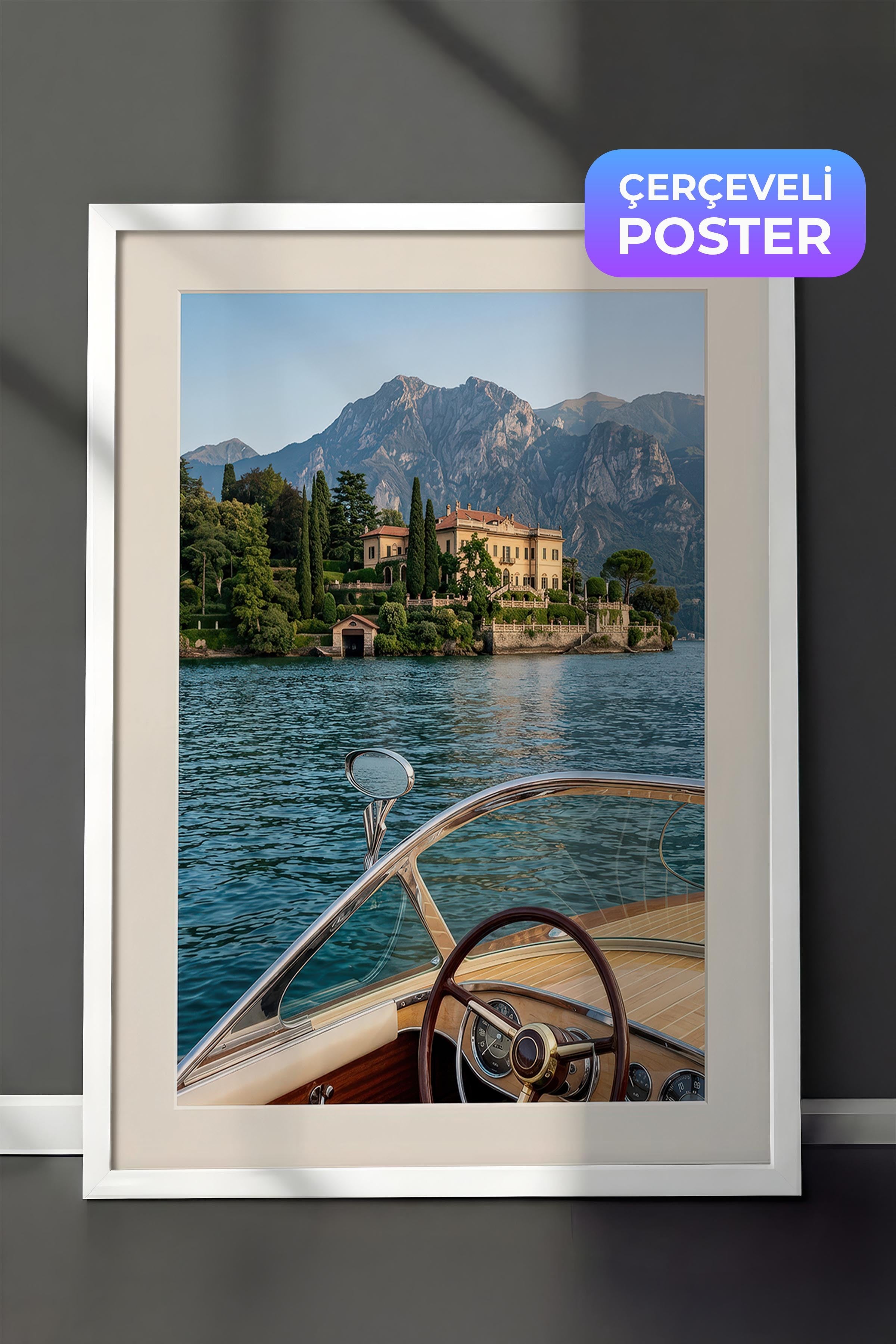 Göl ve Dağ Manzarası Posteri, Beyaz Çerçeveli Poster, Old Money Serisi, NO:113163
