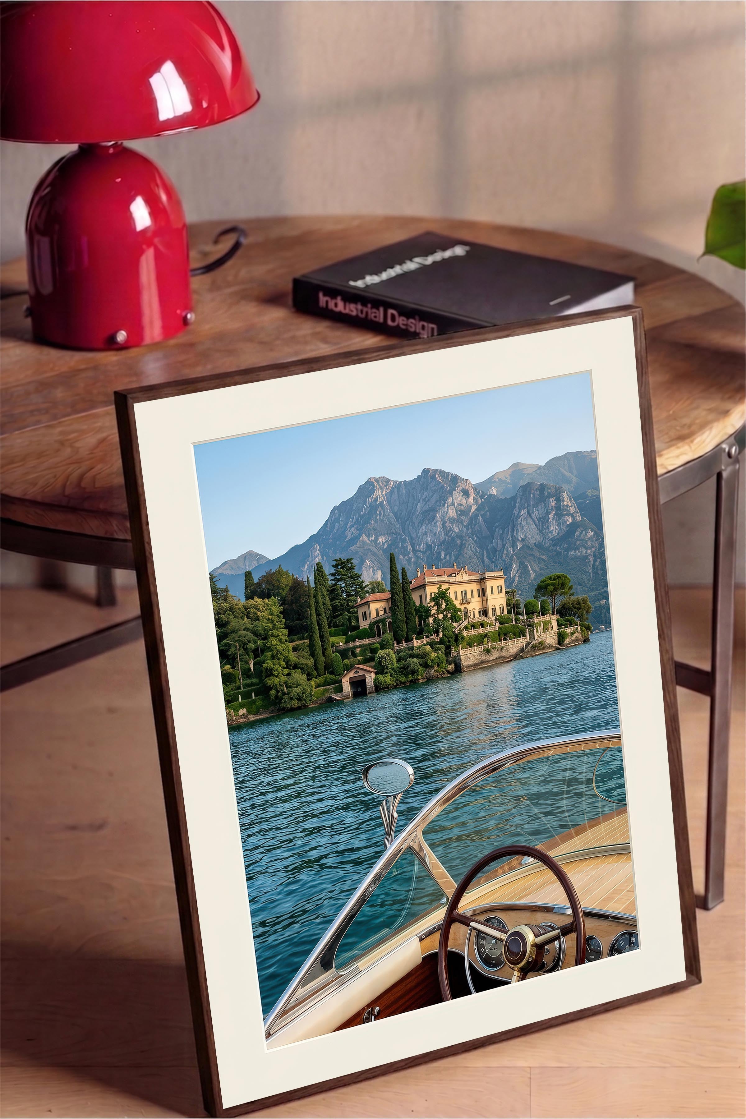 Göl ve Dağ Manzarası Posteri, Kahverengi Çerçeveli Poster, Old Money Serisi, NO:113163