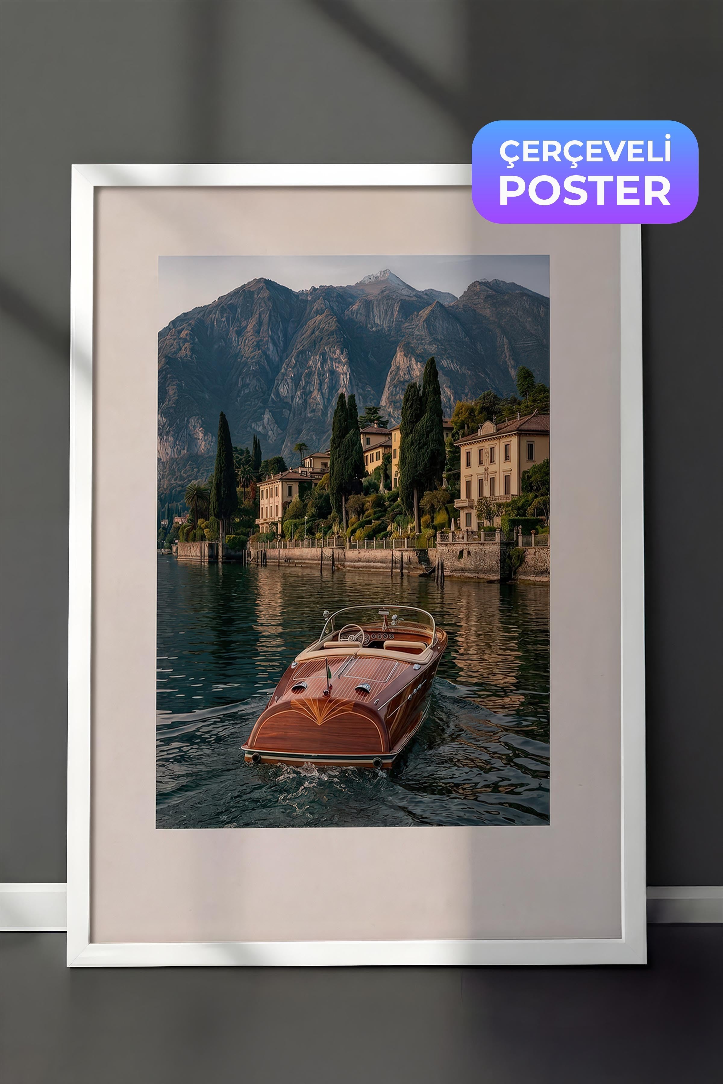 Göl ve Tekne Posteri, Beyaz Çerçeveli Poster, Old Money Serisi, NO:113149