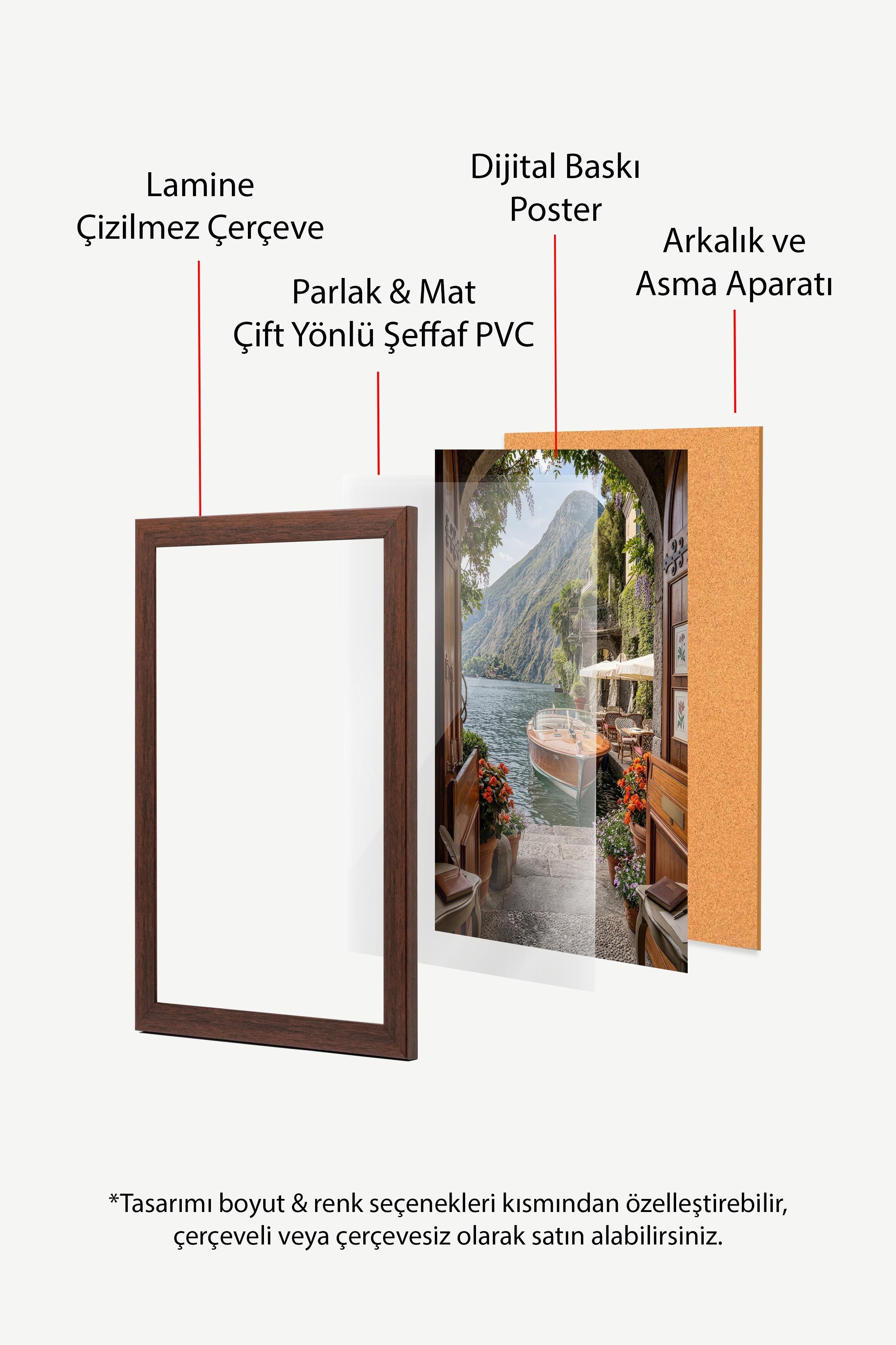 Göl ve Tekne Posteri, Kahverengi Çerçeveli Poster, Old Money Serisi, NO:113160