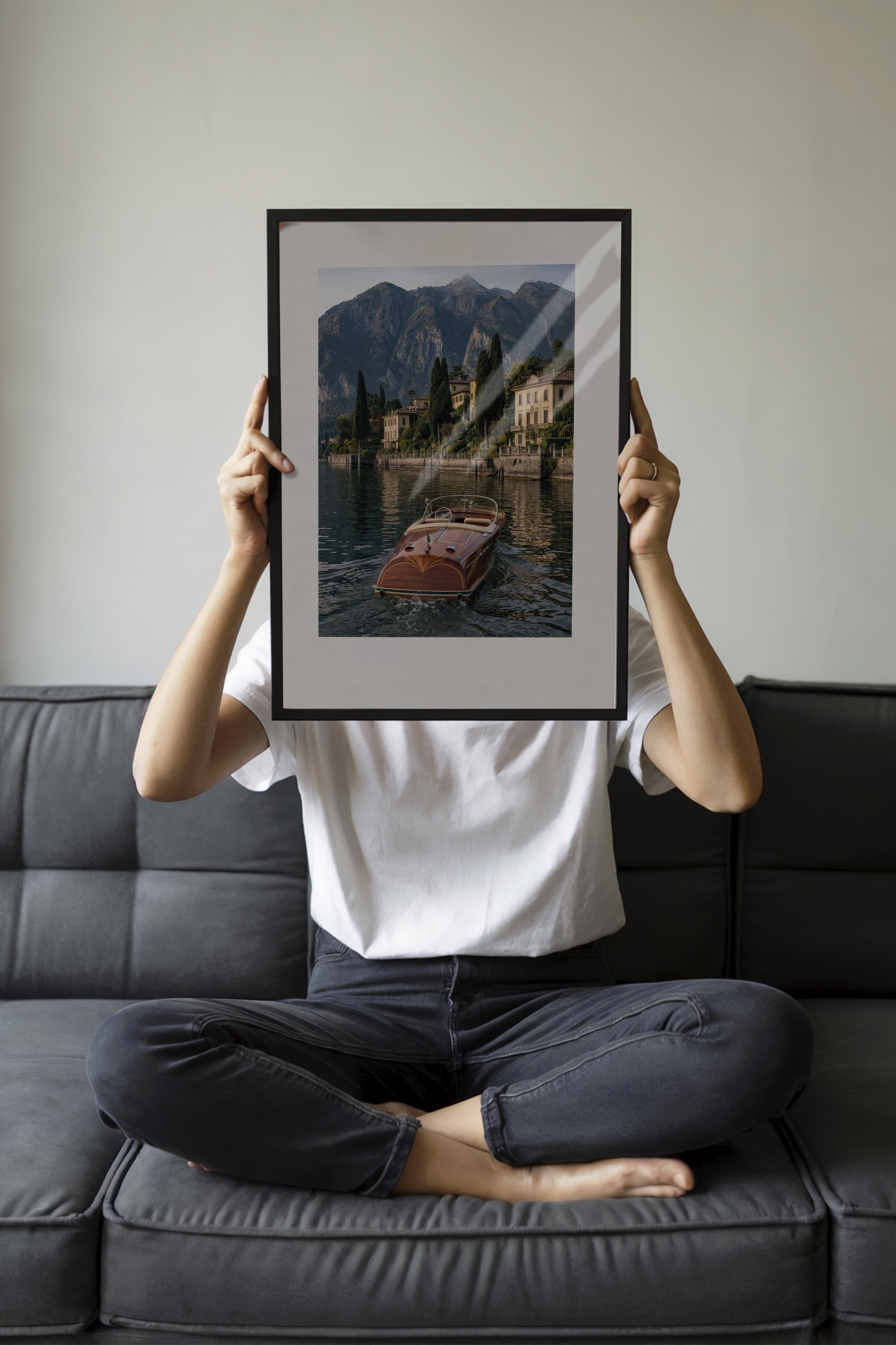 Göl ve Tekne Posteri, Siyah Çerçeveli Poster, Old Money Serisi, NO:113149