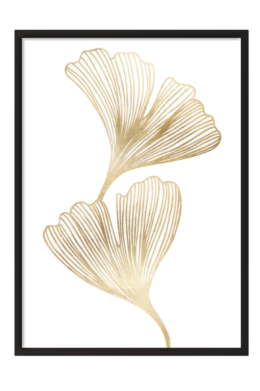 Gold Ginkgo Çerçeveli Tablo, Siyah Çerçeve ve Poster, Dikey Duvar Tablosu Comfort Serisi NO:108451