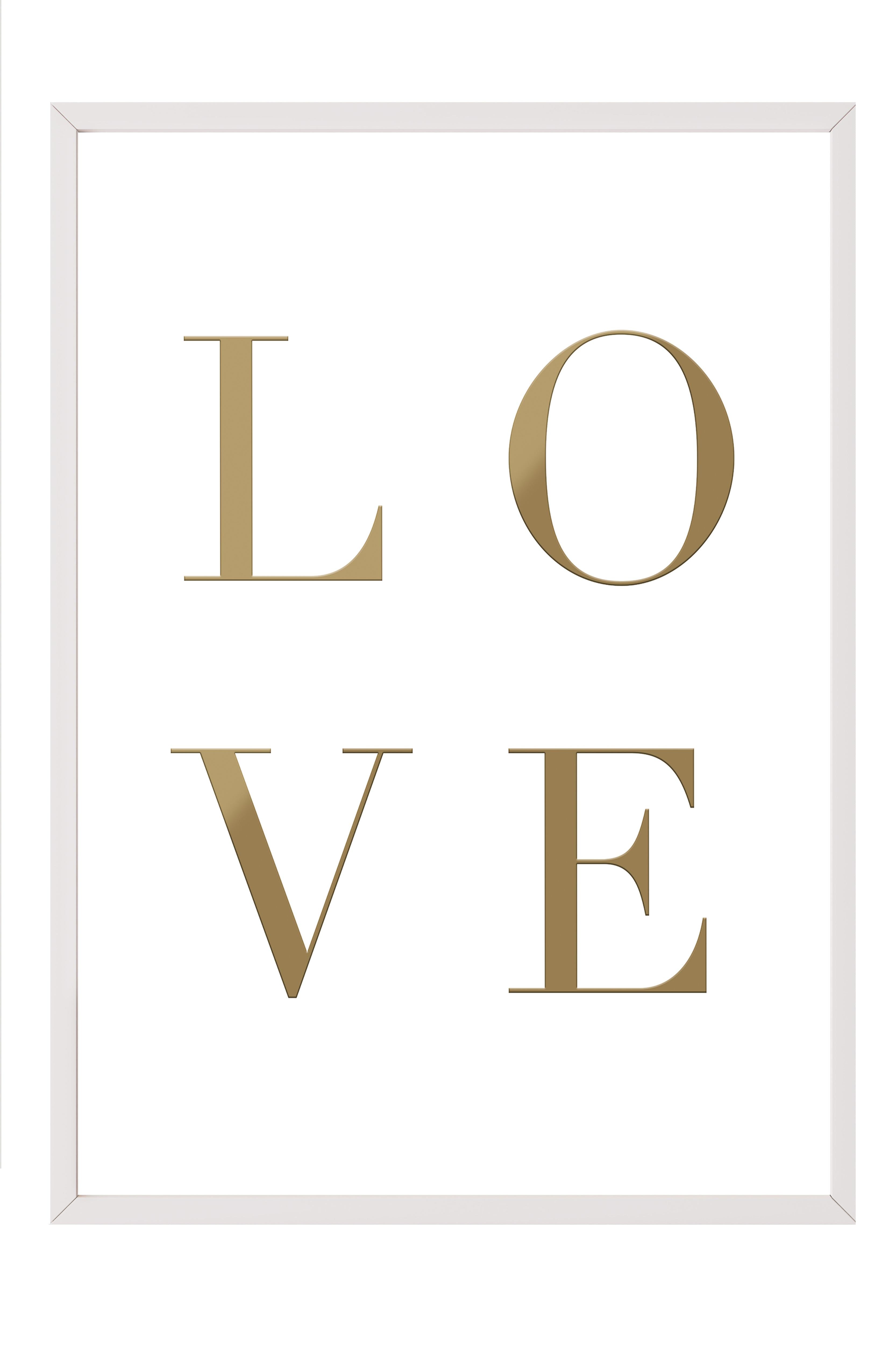 Gold Love Çerçeveli Tablo, Beyaz Çerçeve ve Poster, Dikey Duvar Tablosu Comfort Serisi NO:108381