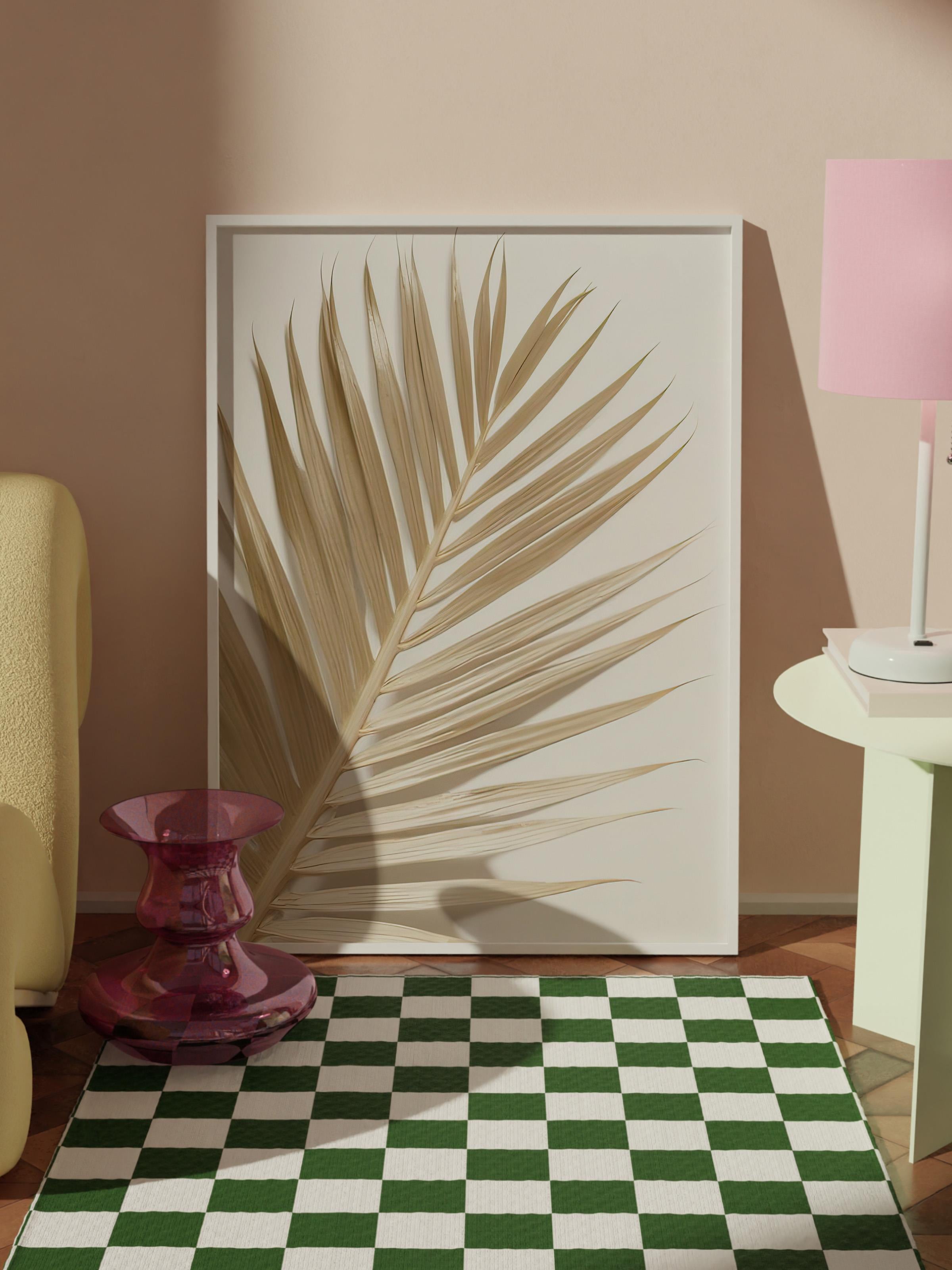 Gold Palm Çerçeveli Tablo, Beyaz Çerçeve ve Poster, Dikey Duvar Tablosu Comfort Serisi NO:108378
