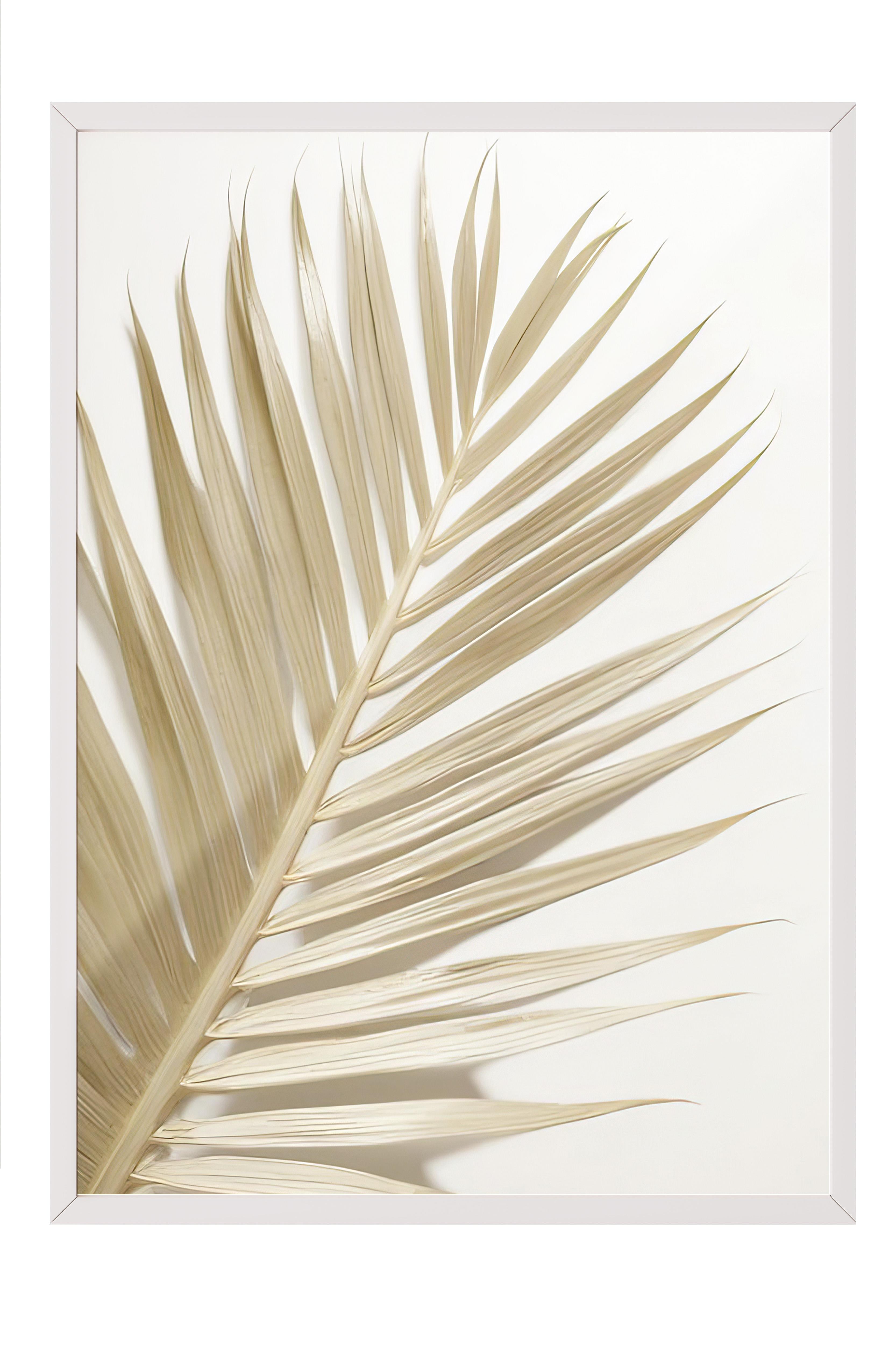Gold Palm Çerçeveli Tablo, Beyaz Çerçeve ve Poster, Dikey Duvar Tablosu Comfort Serisi NO:108378