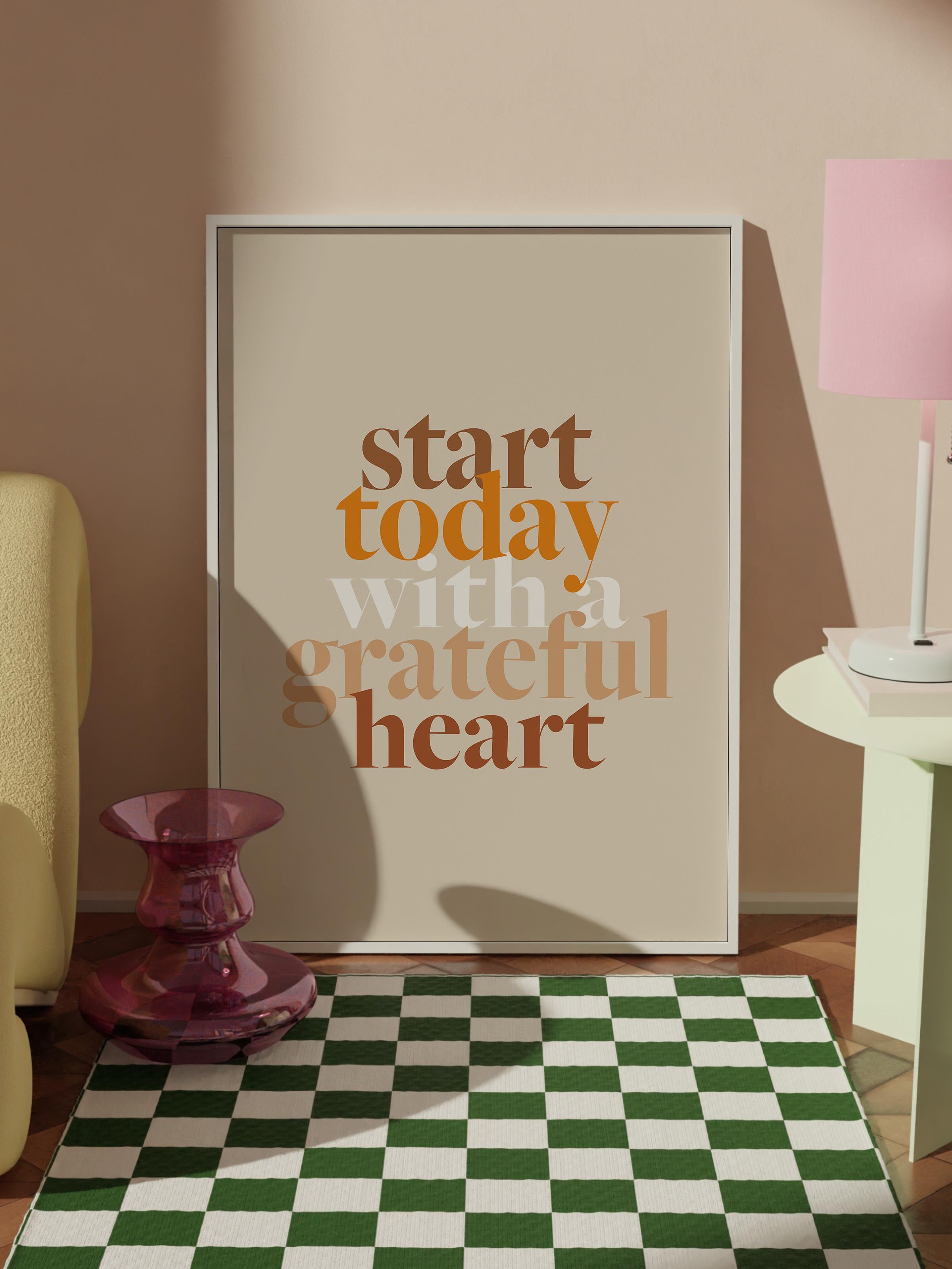 Grateful Heart Çerçeveli Tablo, Beyaz Çerçeve ve Poster, Duvar Tablosu Comfort Serisi NO:108530