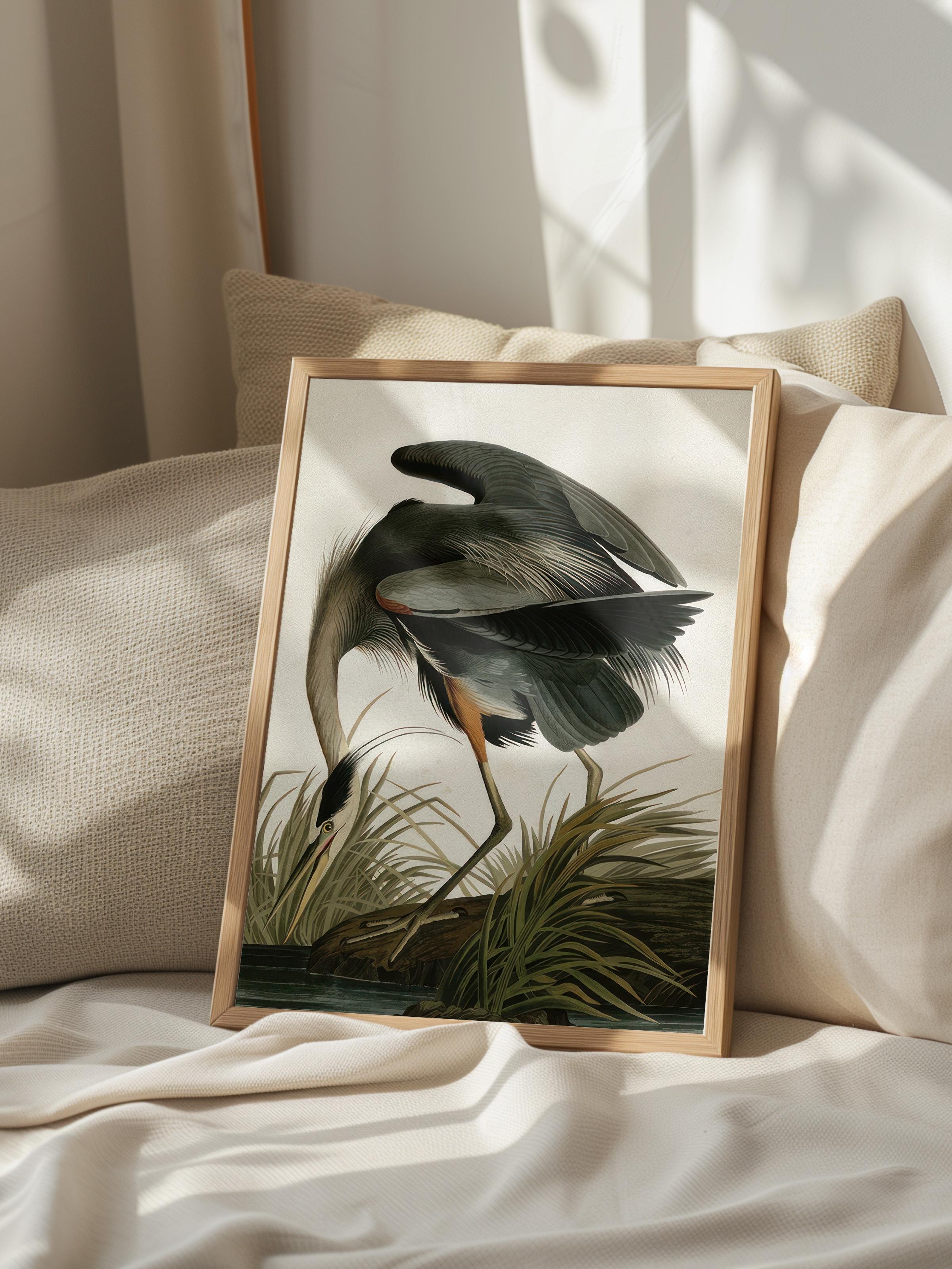 Great Heron Çerçeveli Tablo, Ahşap Çerçeve ve Poster, Dikey Duvar Tablosu Comfort Serisi NO:108502