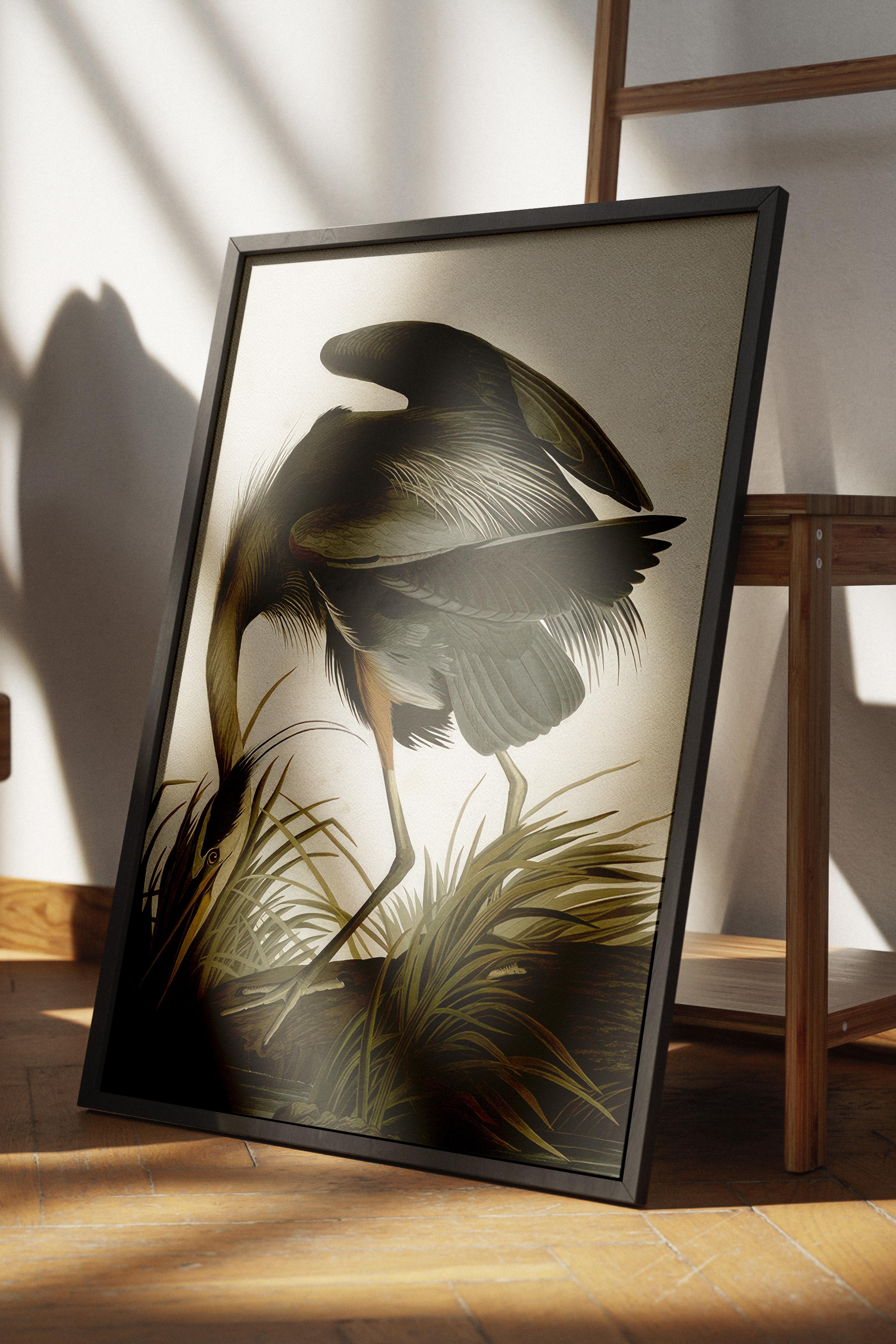 Great Heron Çerçeveli Tablo, Siyah Çerçeve ve Poster, Dikey Duvar Tablosu Comfort Serisi NO:108502