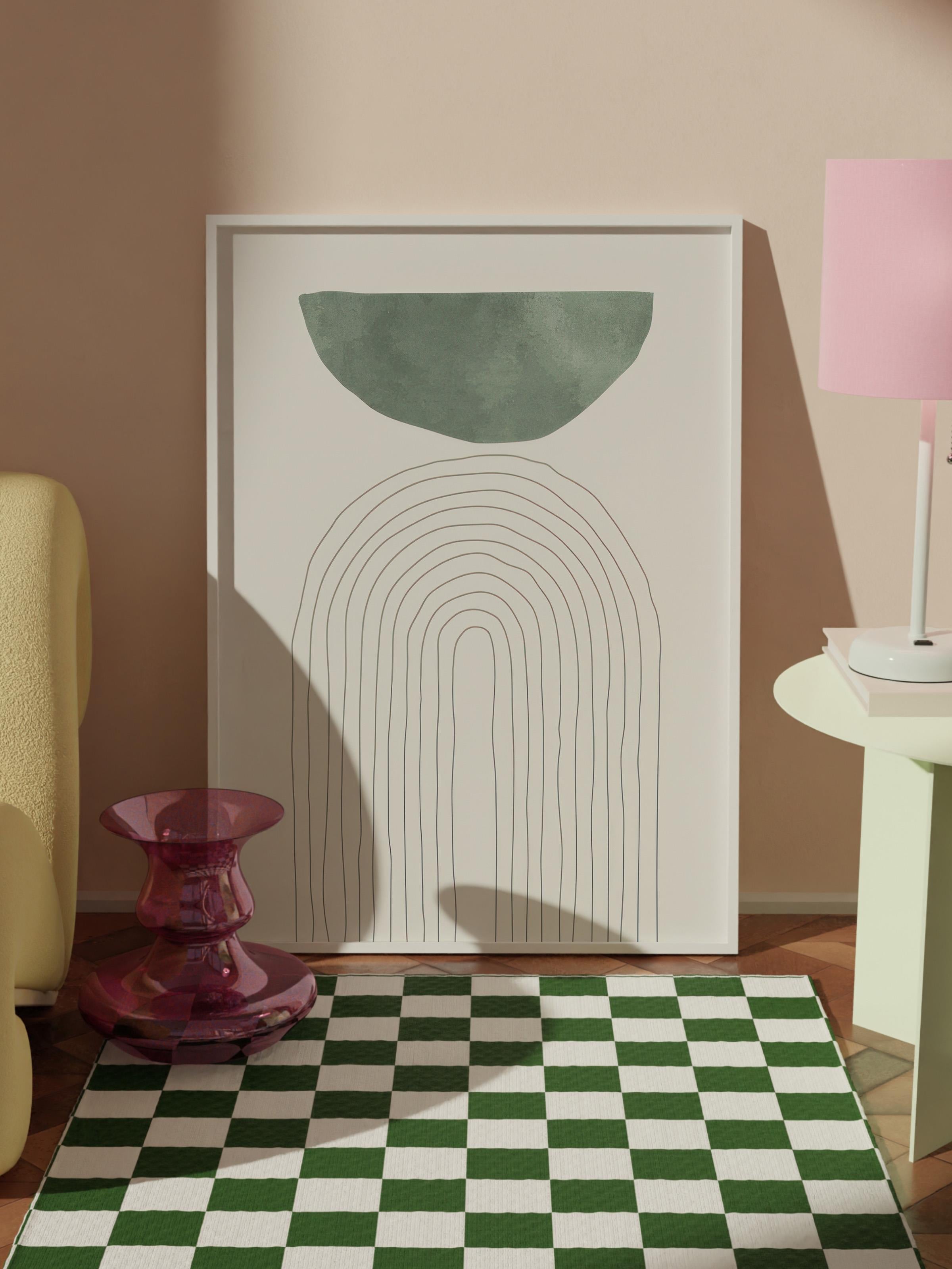 Green Arch Illustration No1 Beyaz Çerçeveli Tablo, Duvar Tablosu Comfort Serisi NO:108457