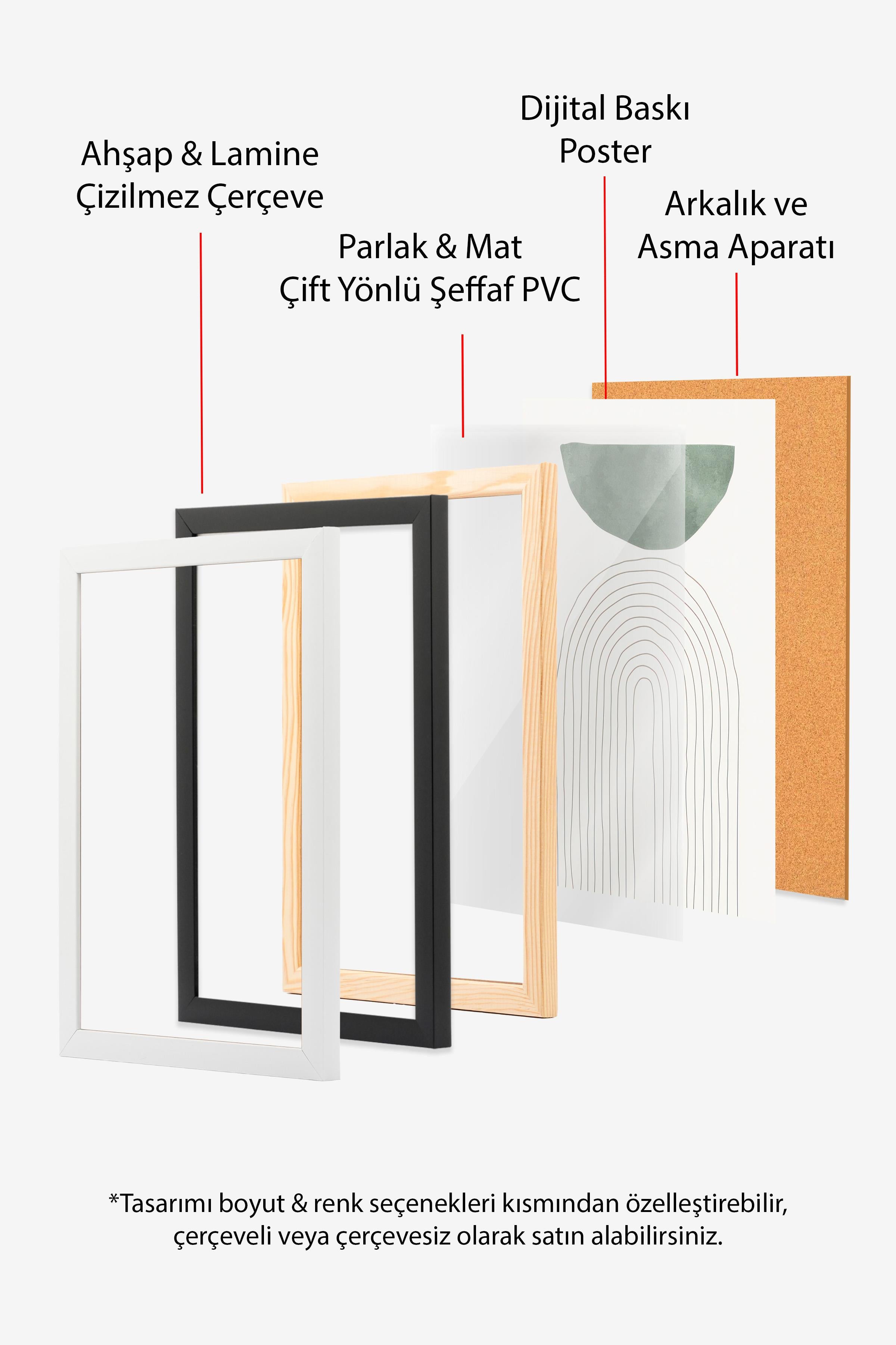 Green Arch Illustration No1 Beyaz Çerçeveli Tablo, Duvar Tablosu Comfort Serisi NO:108457