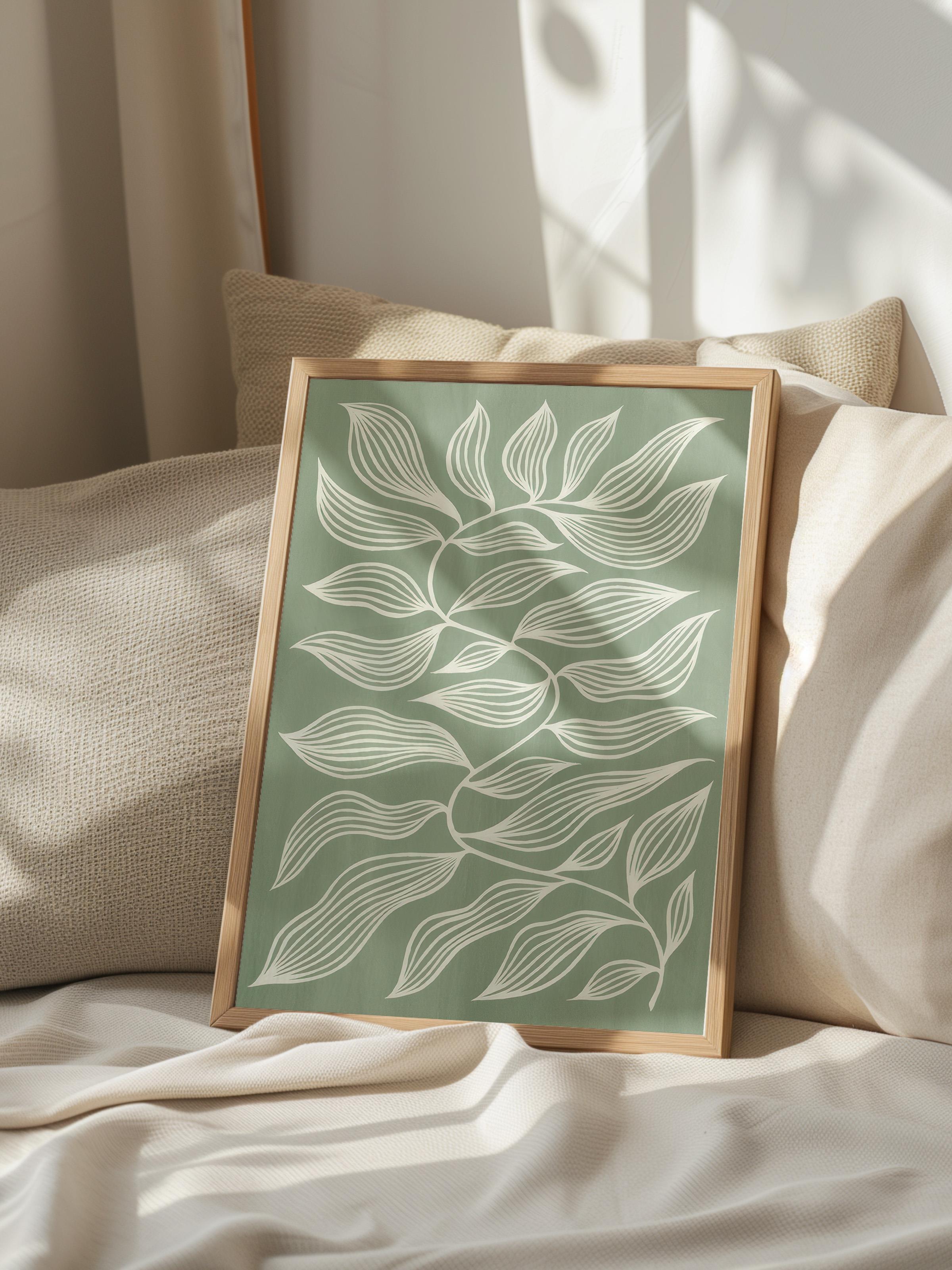 Green Botanical Çerçeveli Tablo, Ahşap Çerçeve ve Poster, Duvar Tablosu Comfort Serisi NO:108552