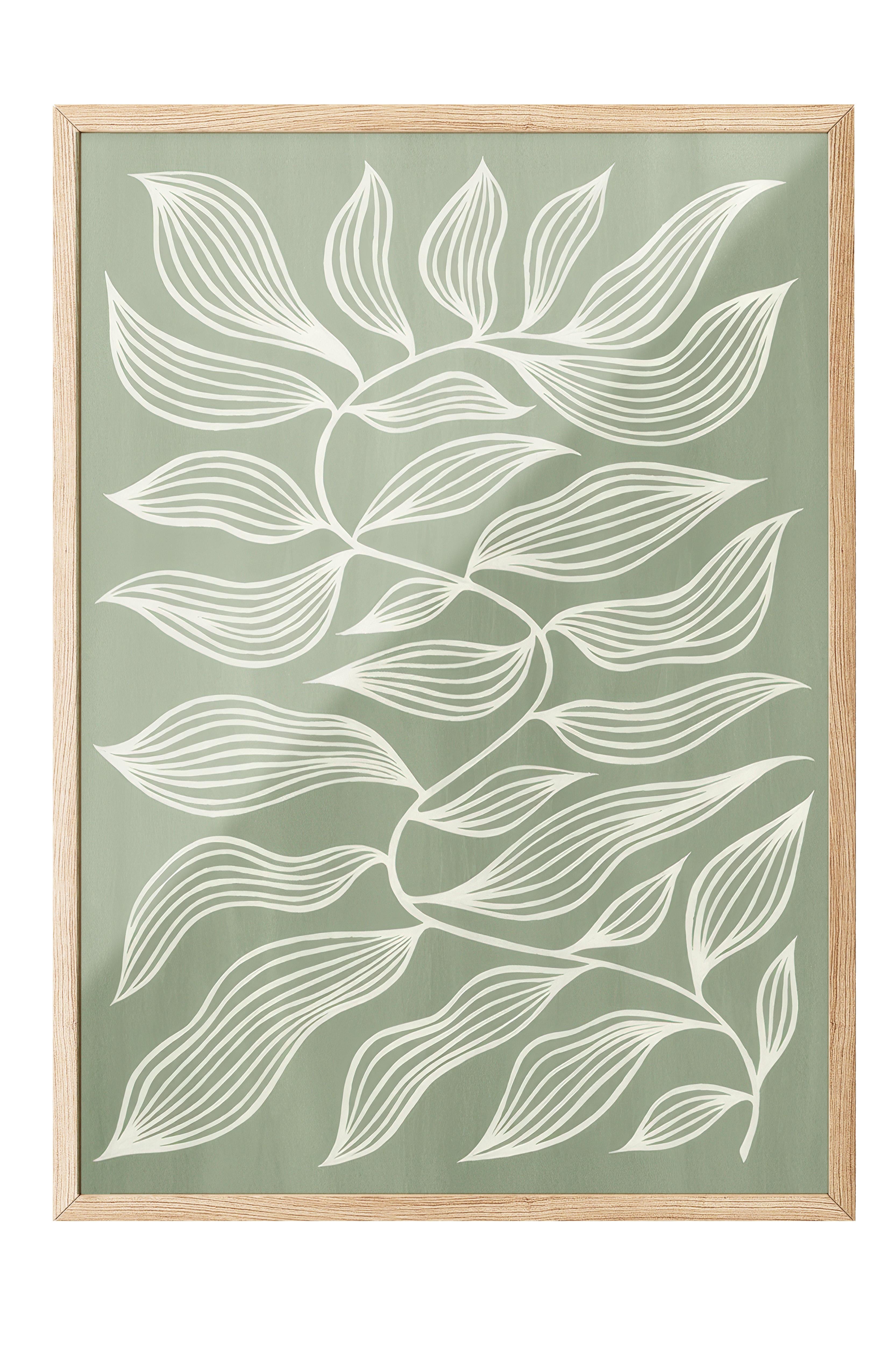 Green Botanical Çerçeveli Tablo, Ahşap Çerçeve ve Poster, Duvar Tablosu Comfort Serisi NO:108552
