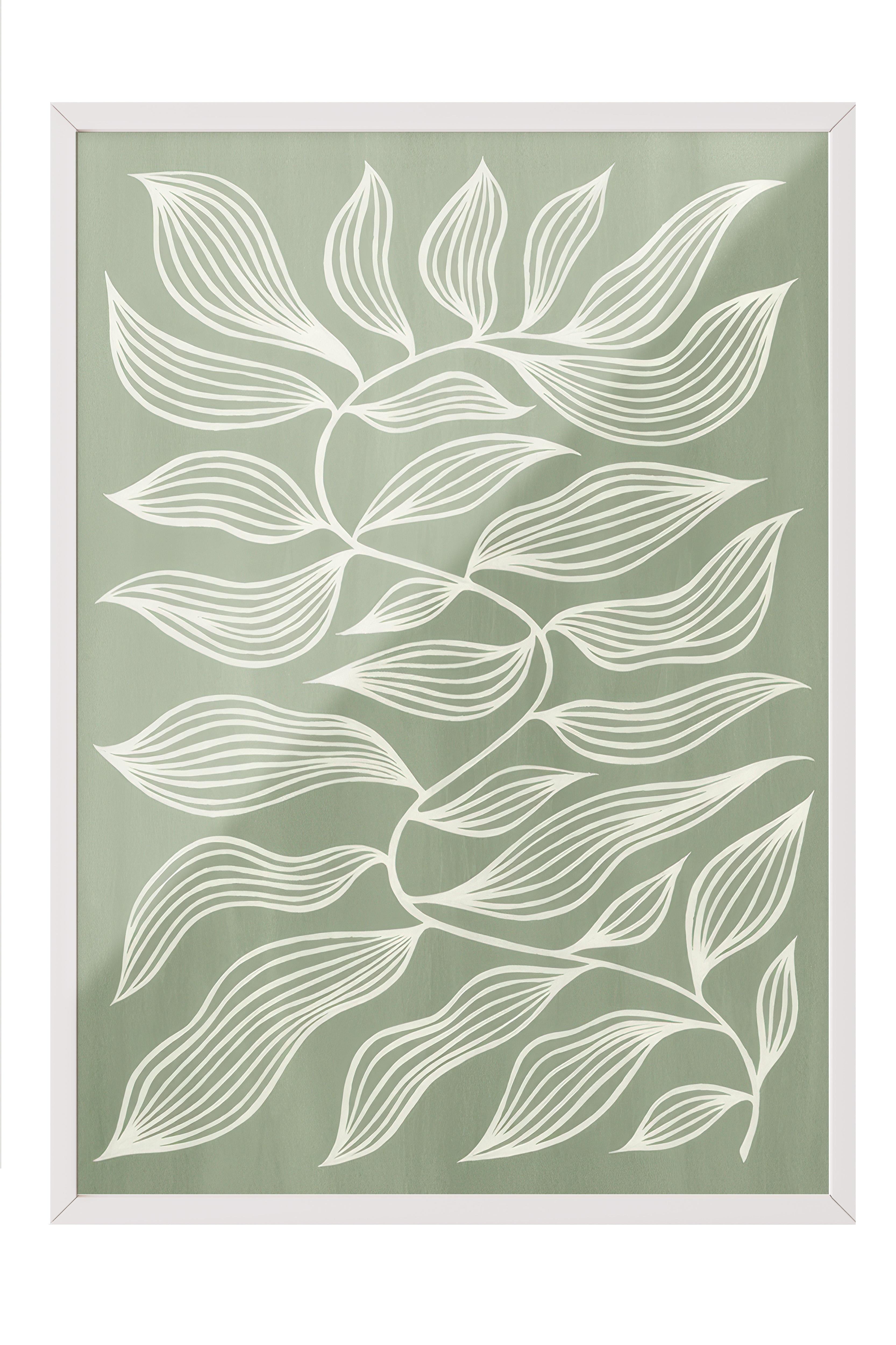Green Botanical Çerçeveli Tablo, Beyaz Çerçeve ve Poster, Duvar Tablosu Comfort Serisi NO:108552