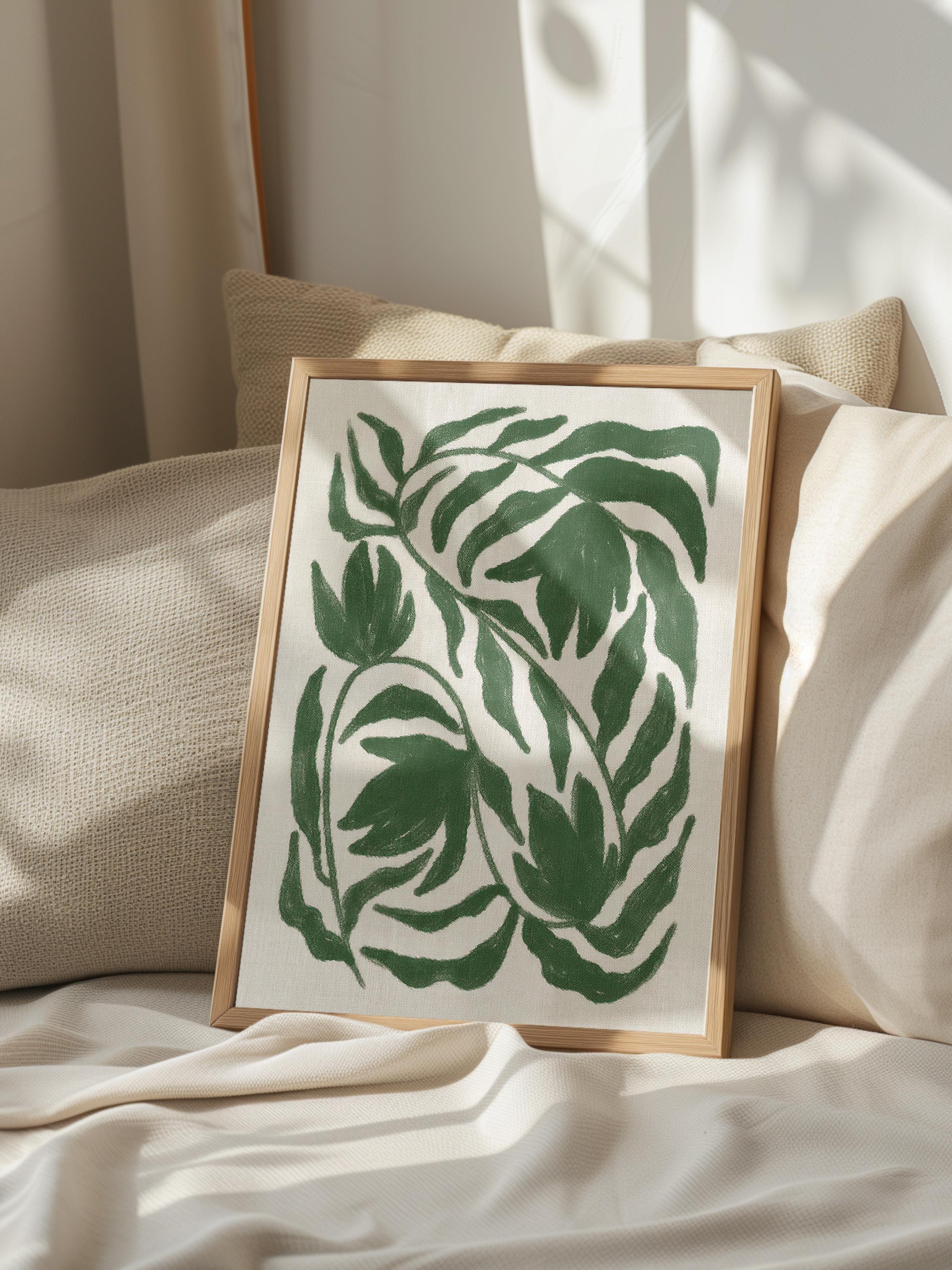 Green Botanical on Linen Ahşap Çerçeveli Tablo, Duvar Tablosu Comfort Serisi NO:108468