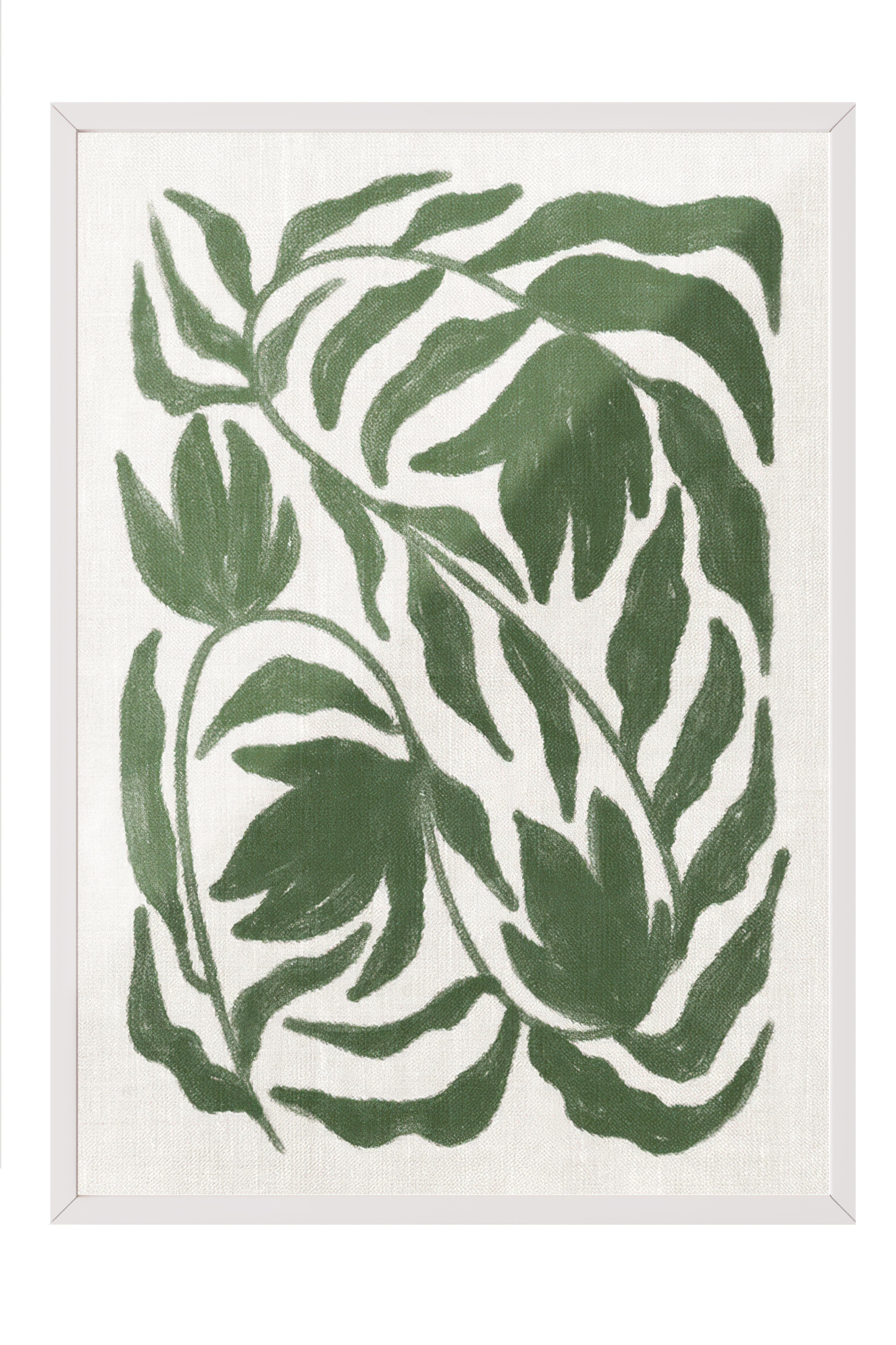 Green Botanical on Linen Beyaz Çerçeveli Tablo, Duvar Tablosu Comfort Serisi NO:108468
