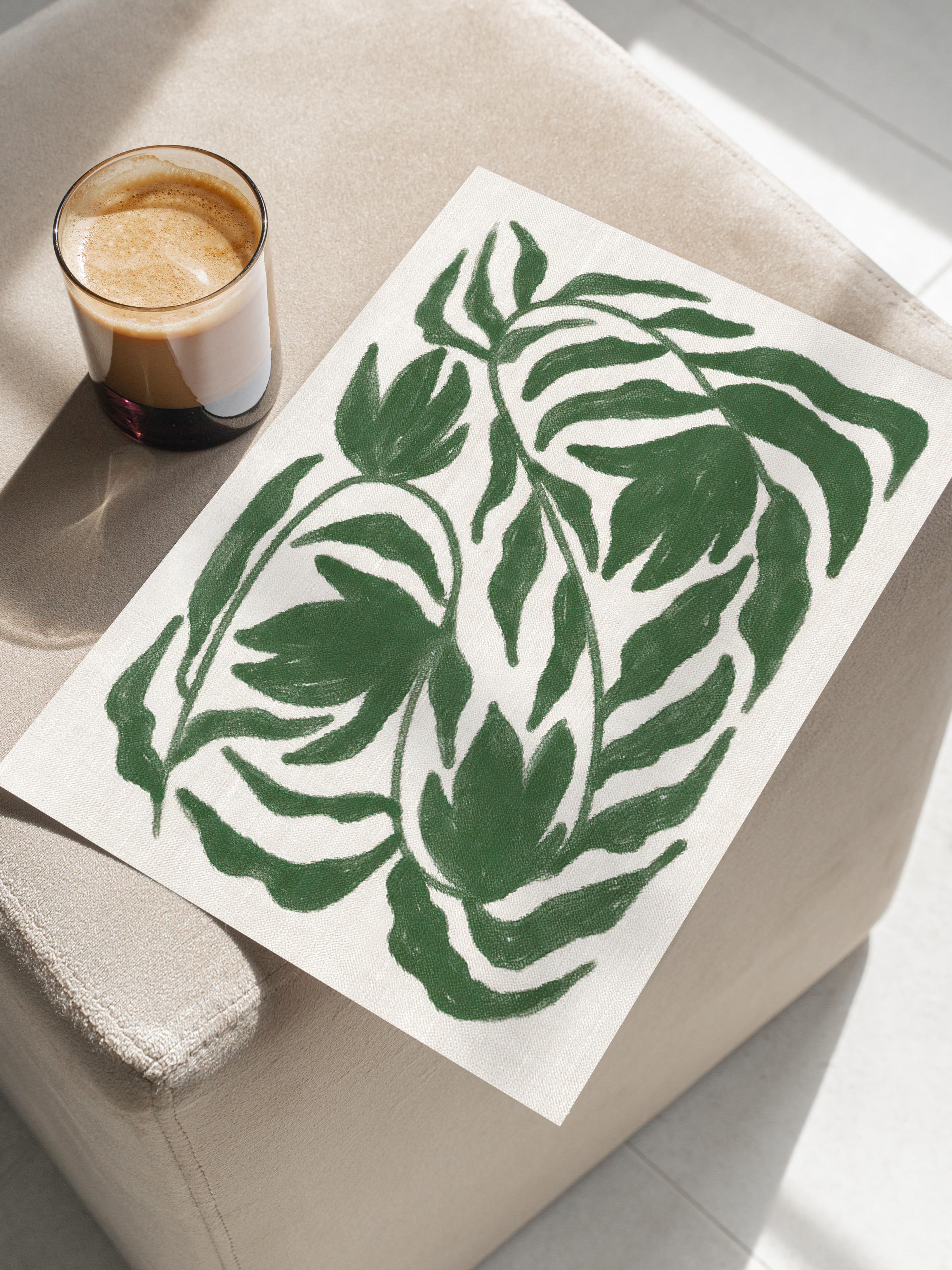 Green Botanical on Linen Poster, Dikey Duvar Tablosu Comfort Serisi NO:108468
