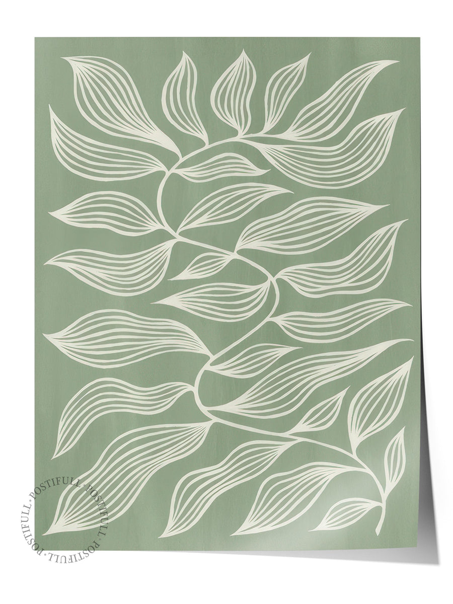 Green Botanical Poster, Çerçevesiz Duvar Posteri, Dikey Duvar Tablosu Comfort Serisi NO:108552