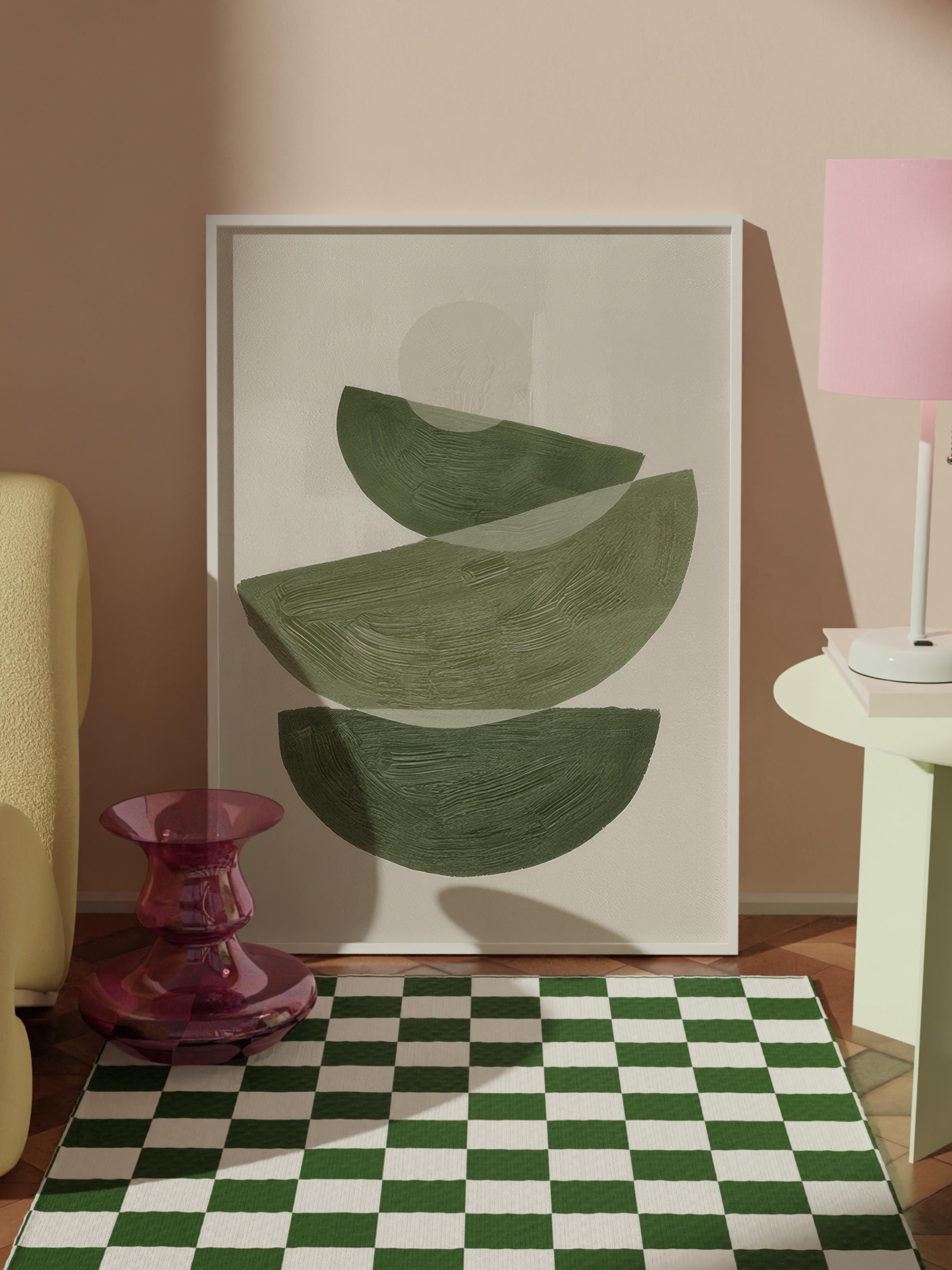Green Graphic Shapes No1  Beyaz Çerçeveli Tablo, Duvar Tablosu Comfort Serisi NO:108548