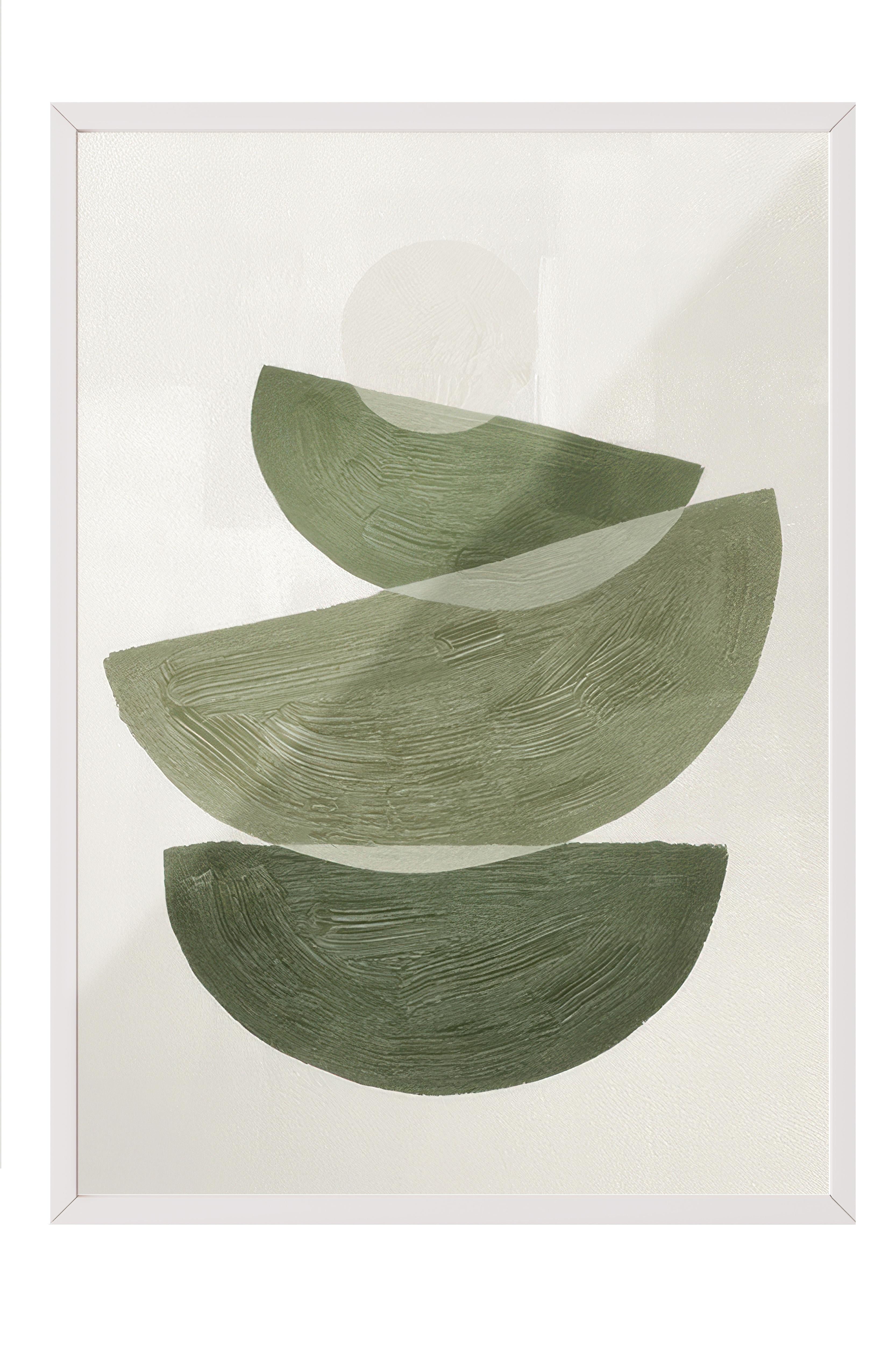 Green Graphic Shapes No1  Beyaz Çerçeveli Tablo, Duvar Tablosu Comfort Serisi NO:108548