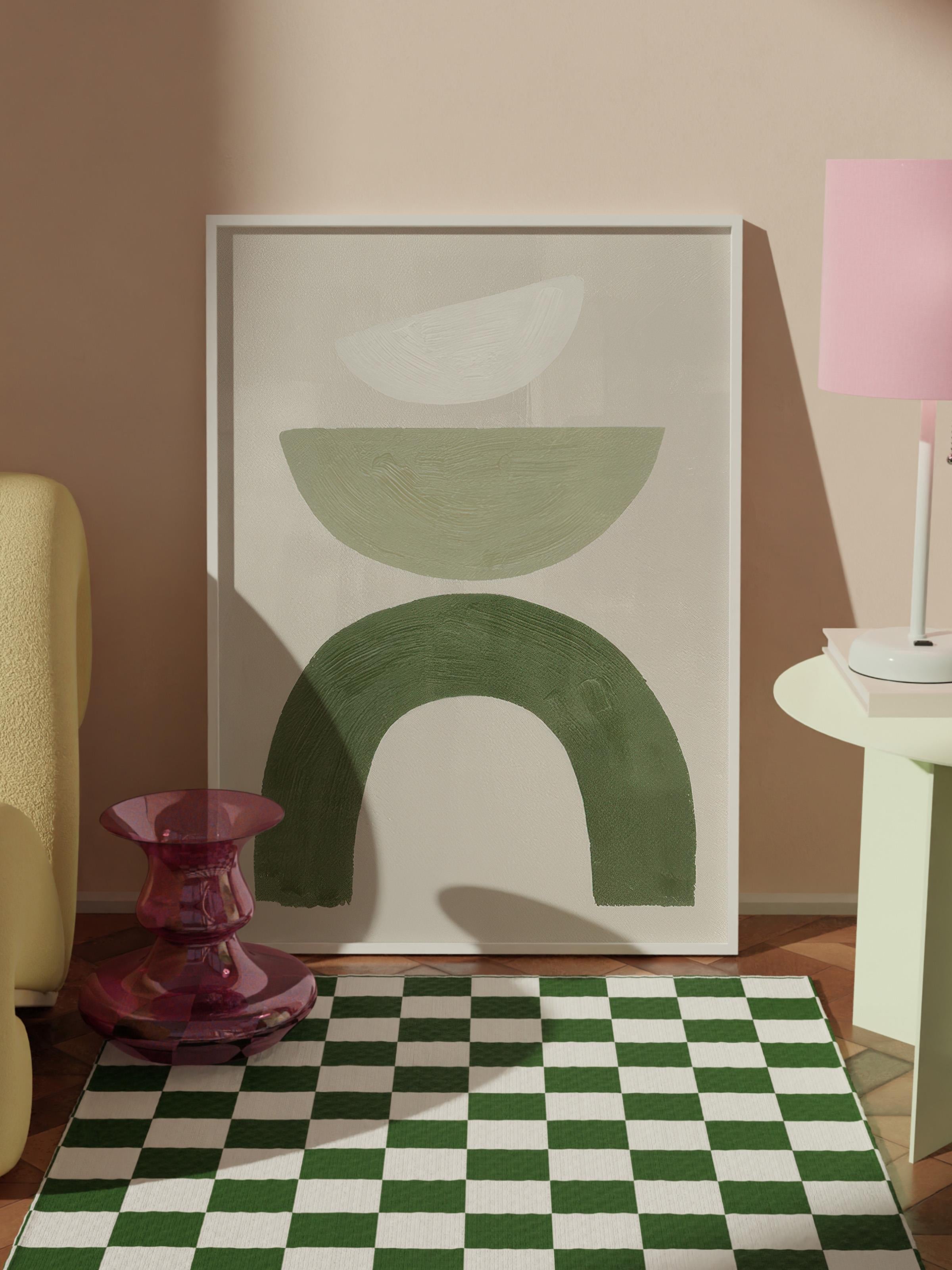 Green Graphic Shapes No2 Beyaz Çerçeveli Tablo, Duvar Tablosu Comfort Serisi NO:108549
