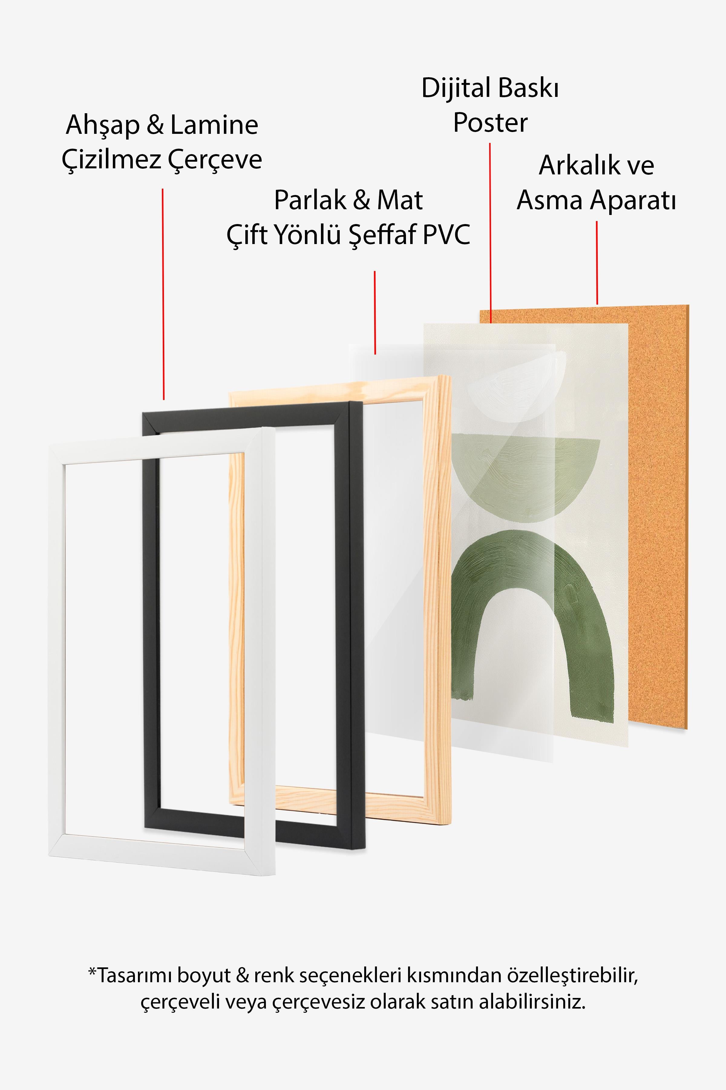 Green Graphic Shapes No2 Beyaz Çerçeveli Tablo, Duvar Tablosu Comfort Serisi NO:108549