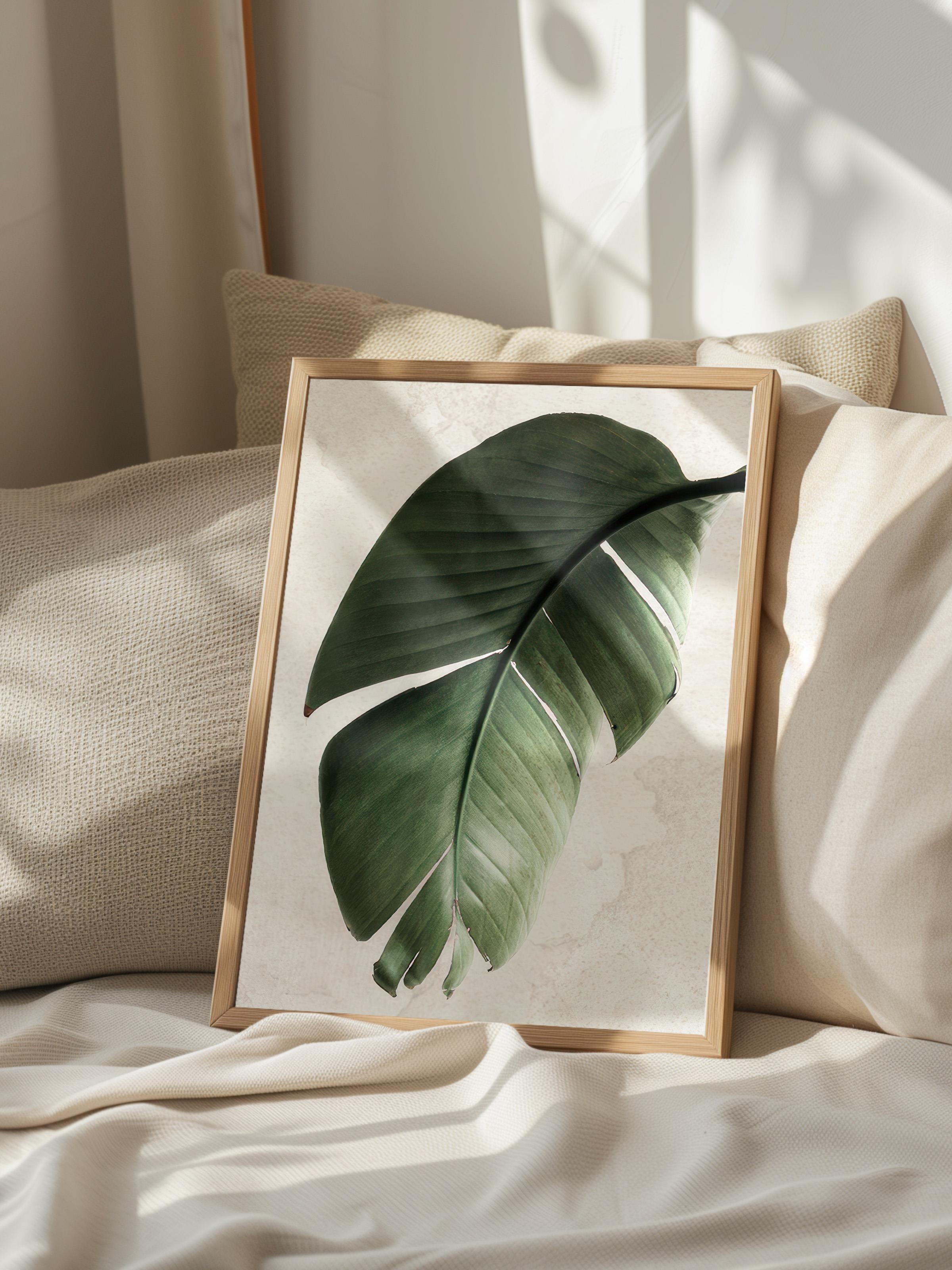 Green Strelitzia Leaf Ahşap Çerçeveli Tablo, Duvar Tablosu Comfort Serisi NO:108550