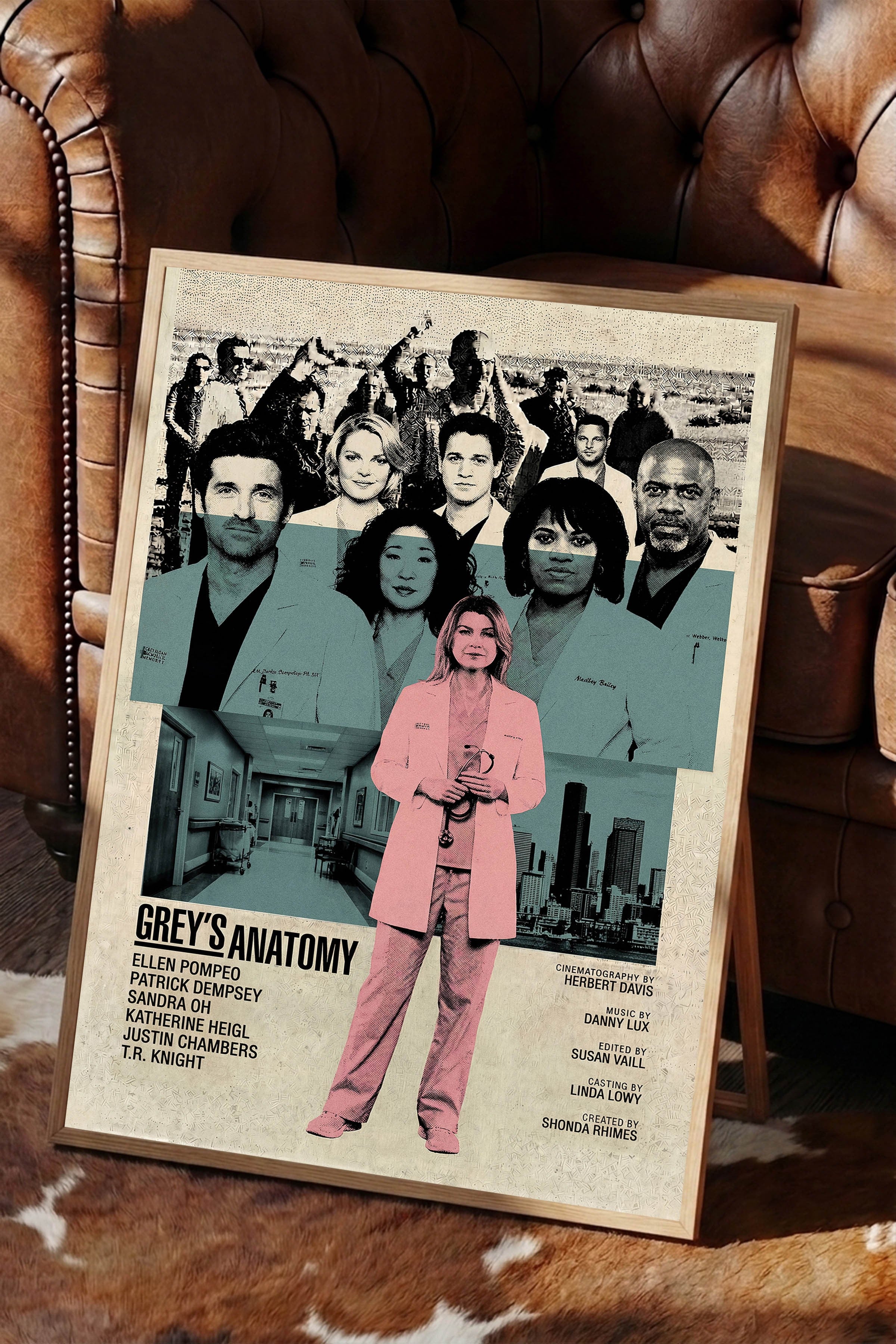 Grey’s Anatomy Ahşap Çerçeveli Poster, Sinema ve Dizi Tablo, Film Dizi Afişleri NO:112771