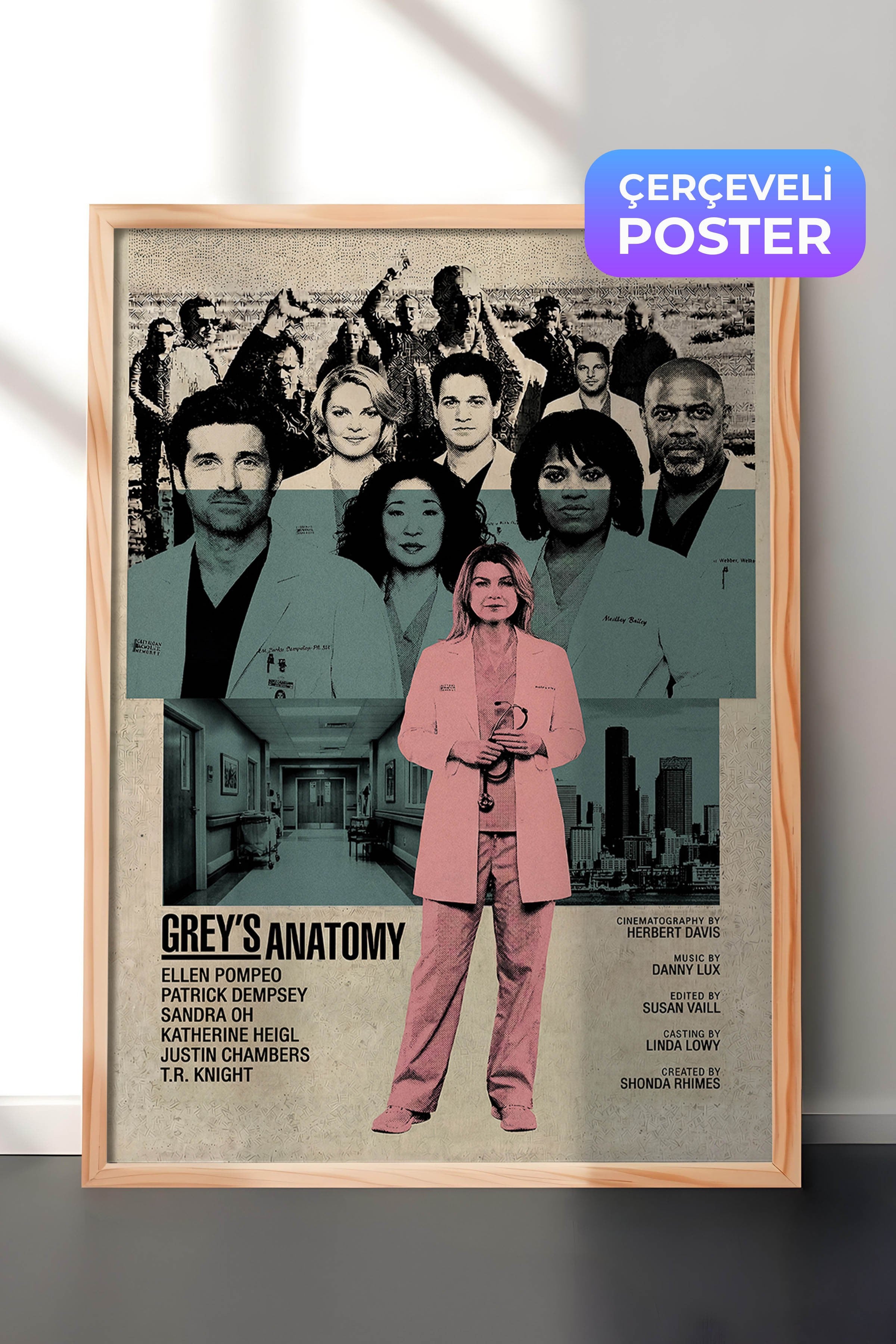 Grey’s Anatomy Ahşap Çerçeveli Poster, Sinema ve Dizi Tablo, Film Dizi Afişleri NO:112771