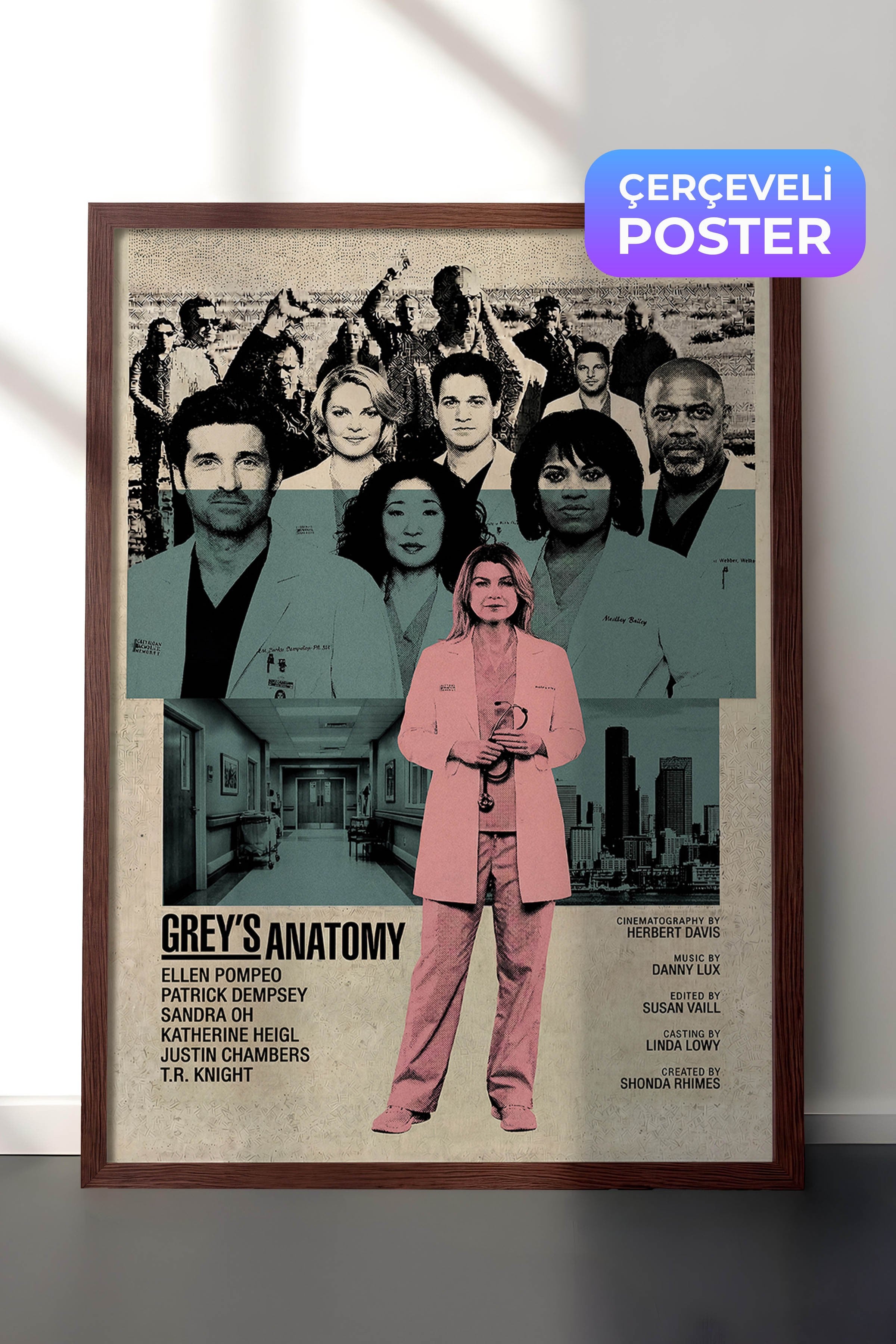 Grey’s Anatomy Kahverengi Çerçeveli Poster, Sinema ve Dizi Tablo, Film Dizi Afişleri NO:112771
