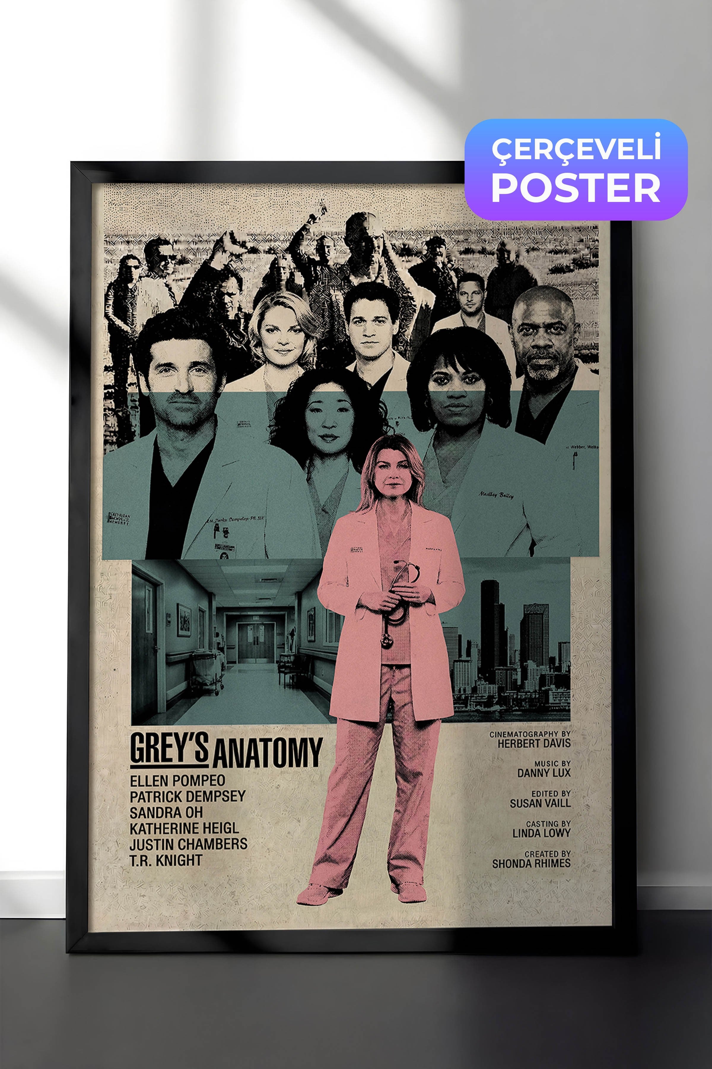 Grey’s Anatomy Siyah Çerçeveli Poster, Sinema ve Dizi Tablo, Film Dizi Afişleri NO:112771
