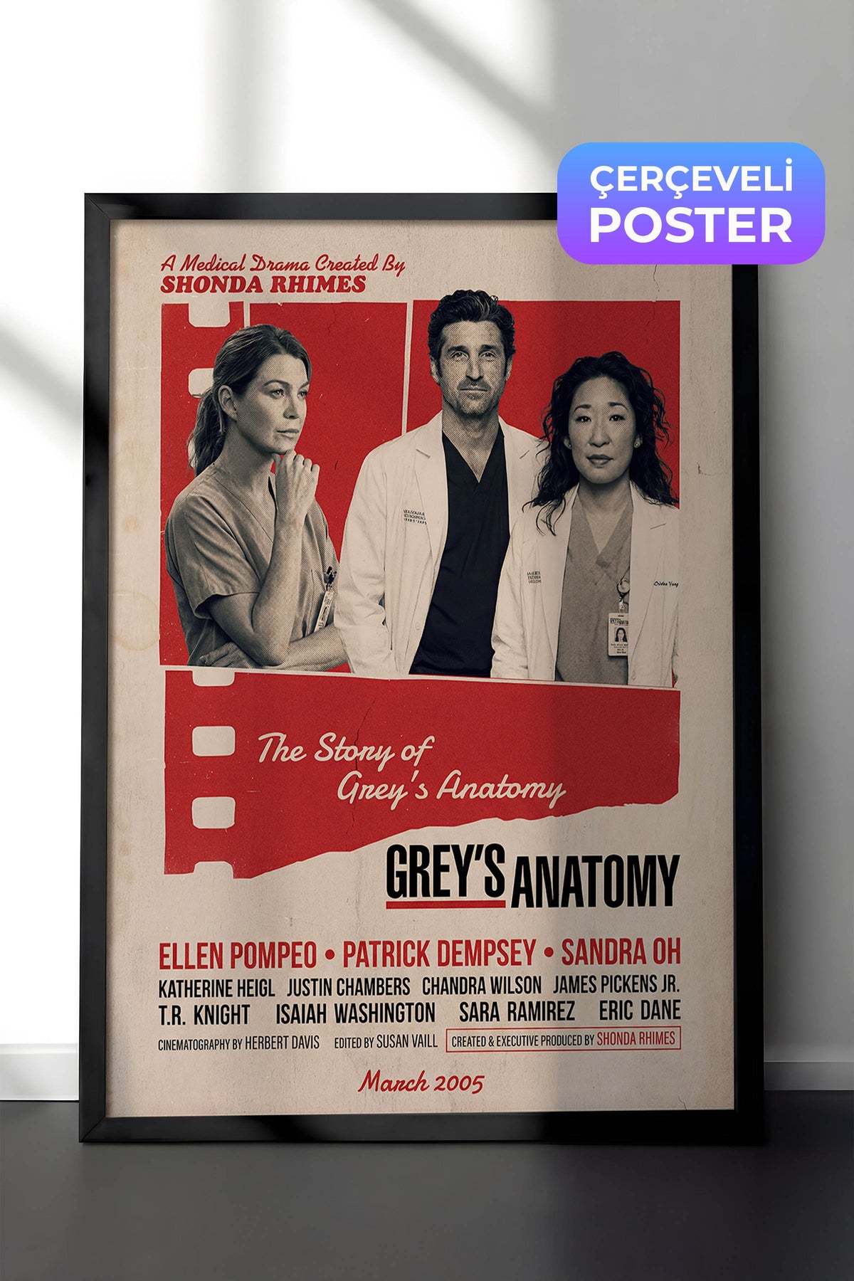 Grey’s Anatomy Siyah Çerçeveli Poster, Sinema ve Dizi Tablo, Film Dizi Afişleri NO:112848
