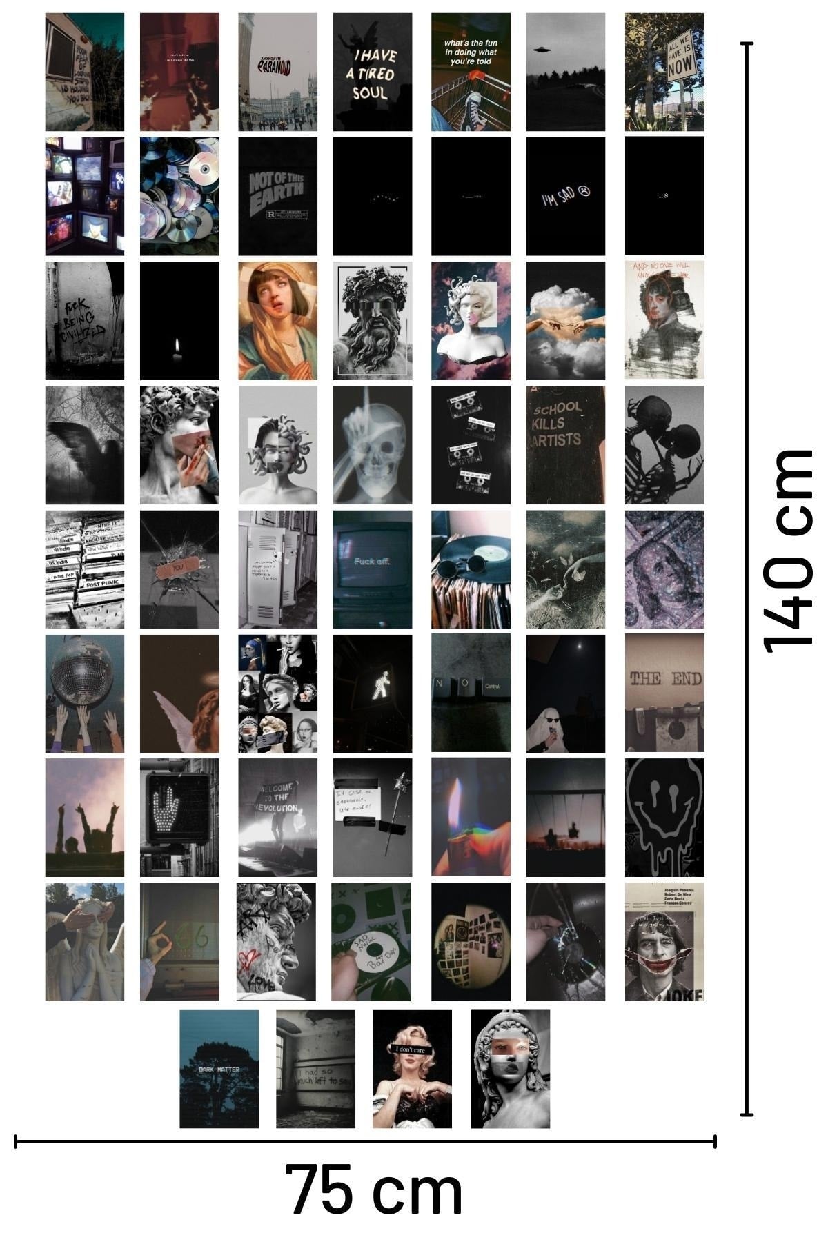 Grunge Poster Seti - Kolaj Seti - Oda Dekoru - Duvar Posteri - Yapışkanlı - Duvar Dekoru - 60 Adet