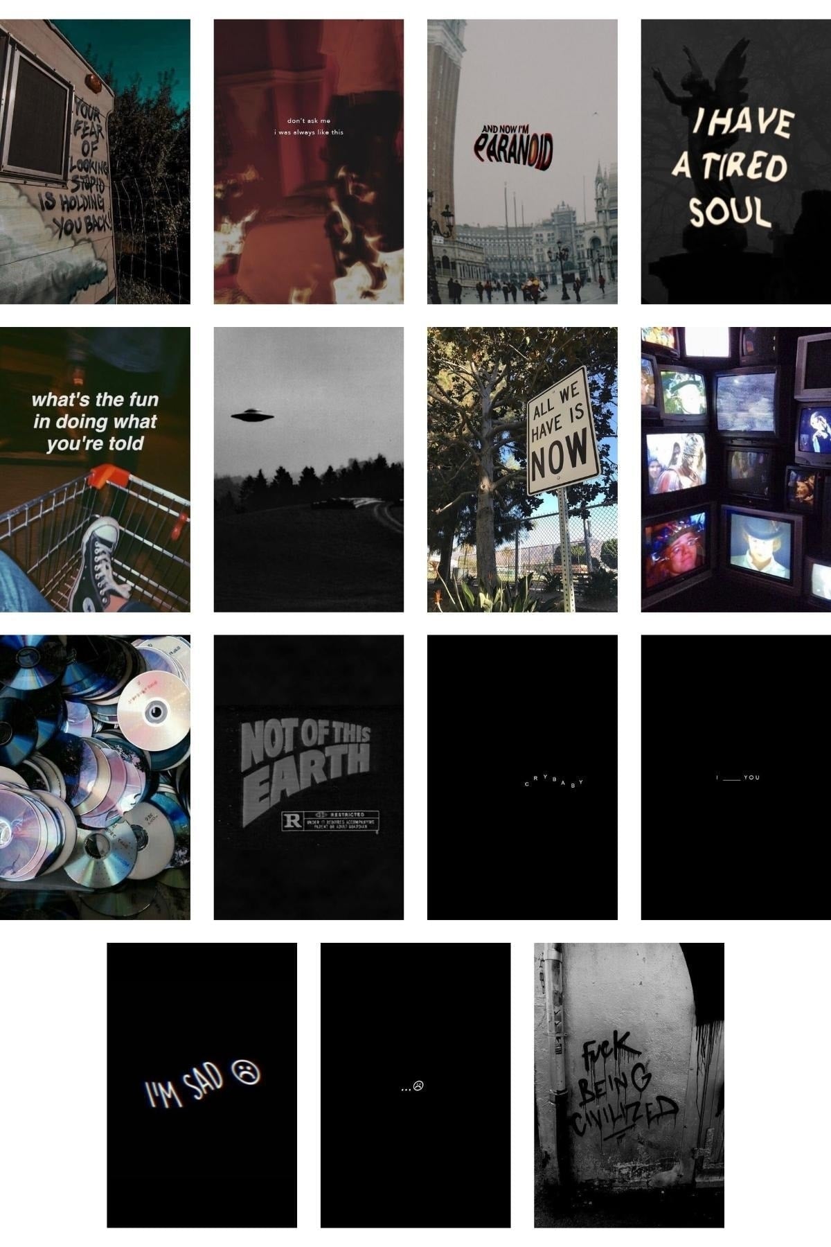 Grunge Poster Seti - Kolaj Seti - Oda Dekoru - Duvar Posteri - Yapışkanlı - Duvar Dekoru - 60 Adet