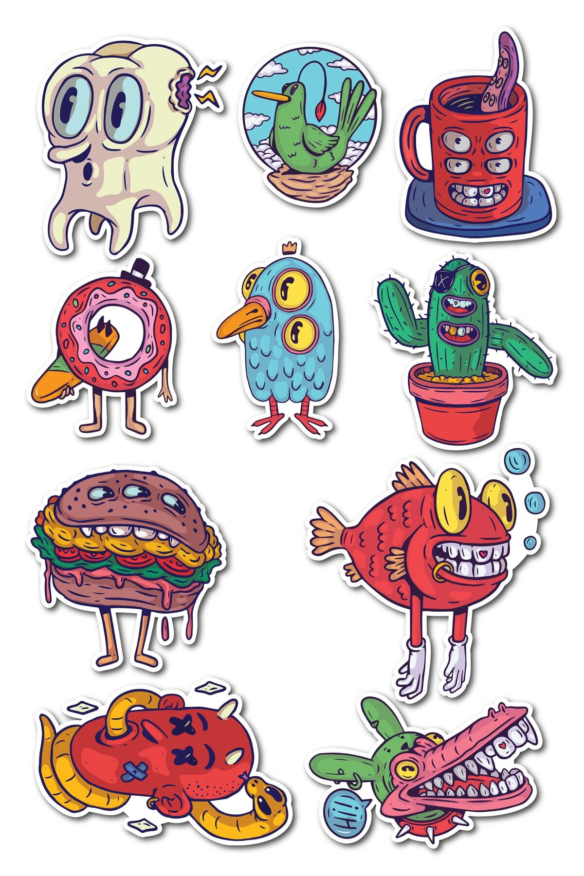 Grunge Temalı Sticker Seti - 10 Adet Etiket Seti- Telefon, Tablet, Def