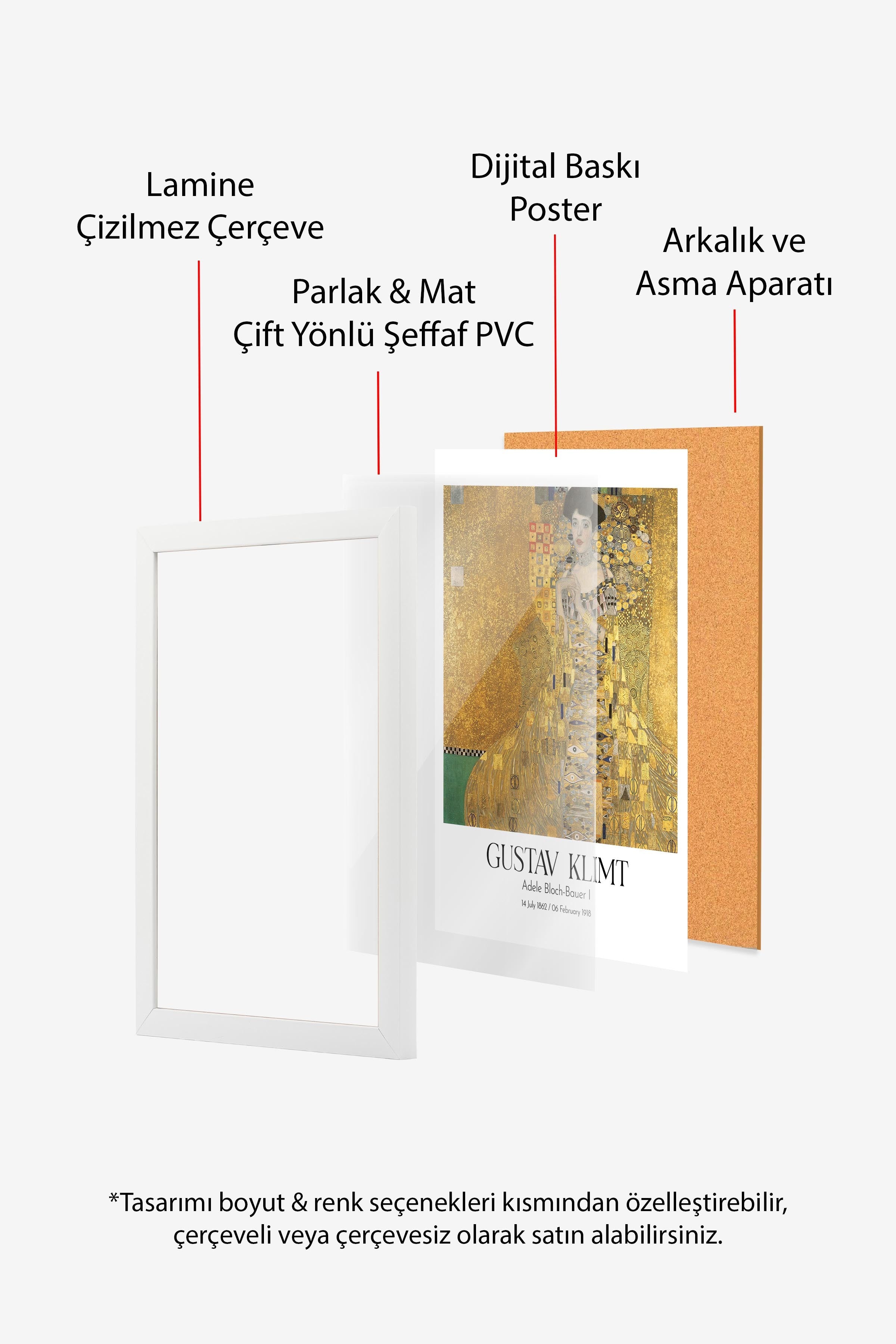 Gustav Klimt - Adele Bloch-Bauer I, Beyaz Çerçeveli Tablo, Sanat Serisi NO:111986