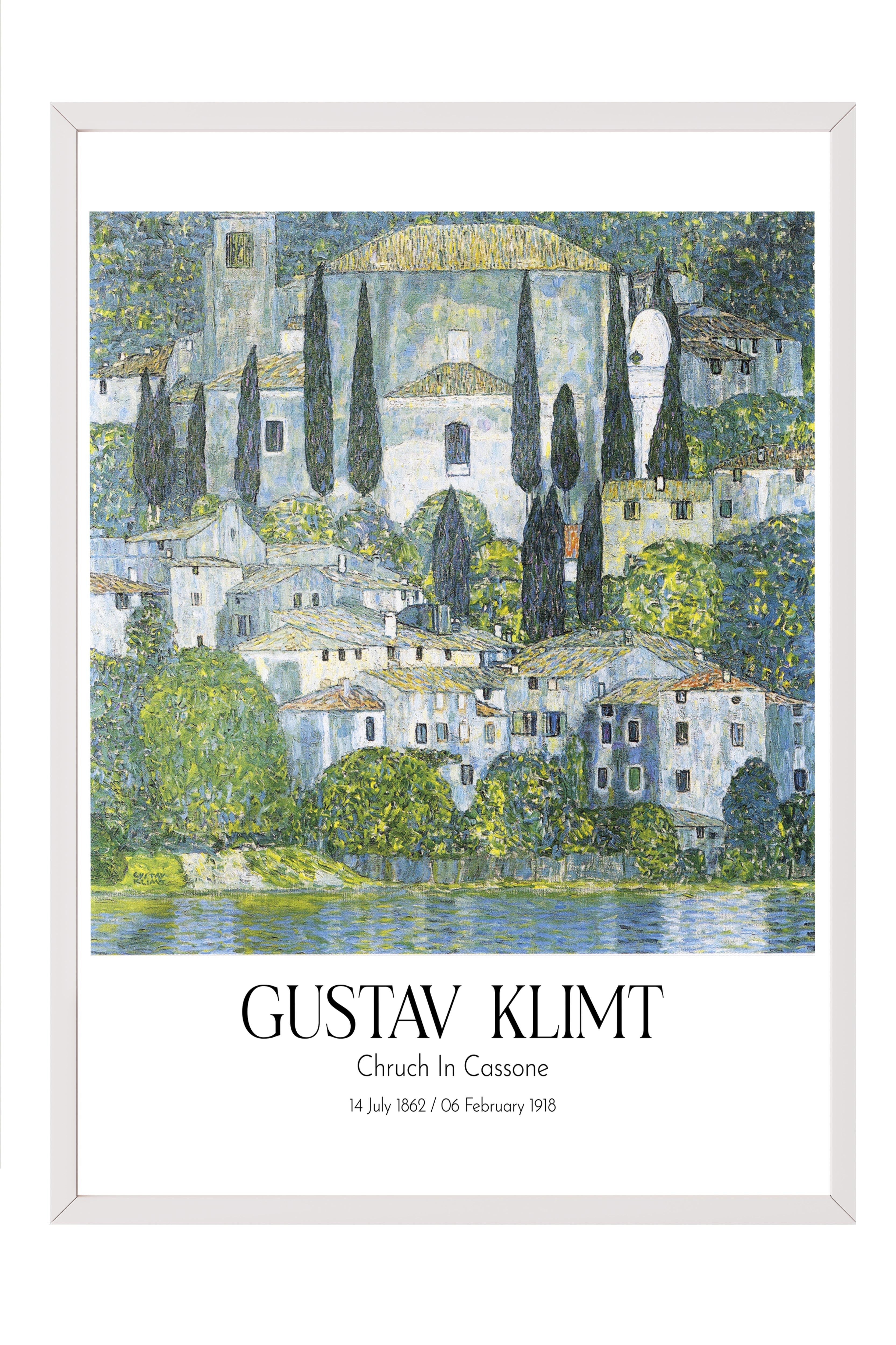 Gustav Klimt - Chruch In Cassone, Beyaz Çerçeveli Tablo, Sanat Serisi NO:111989