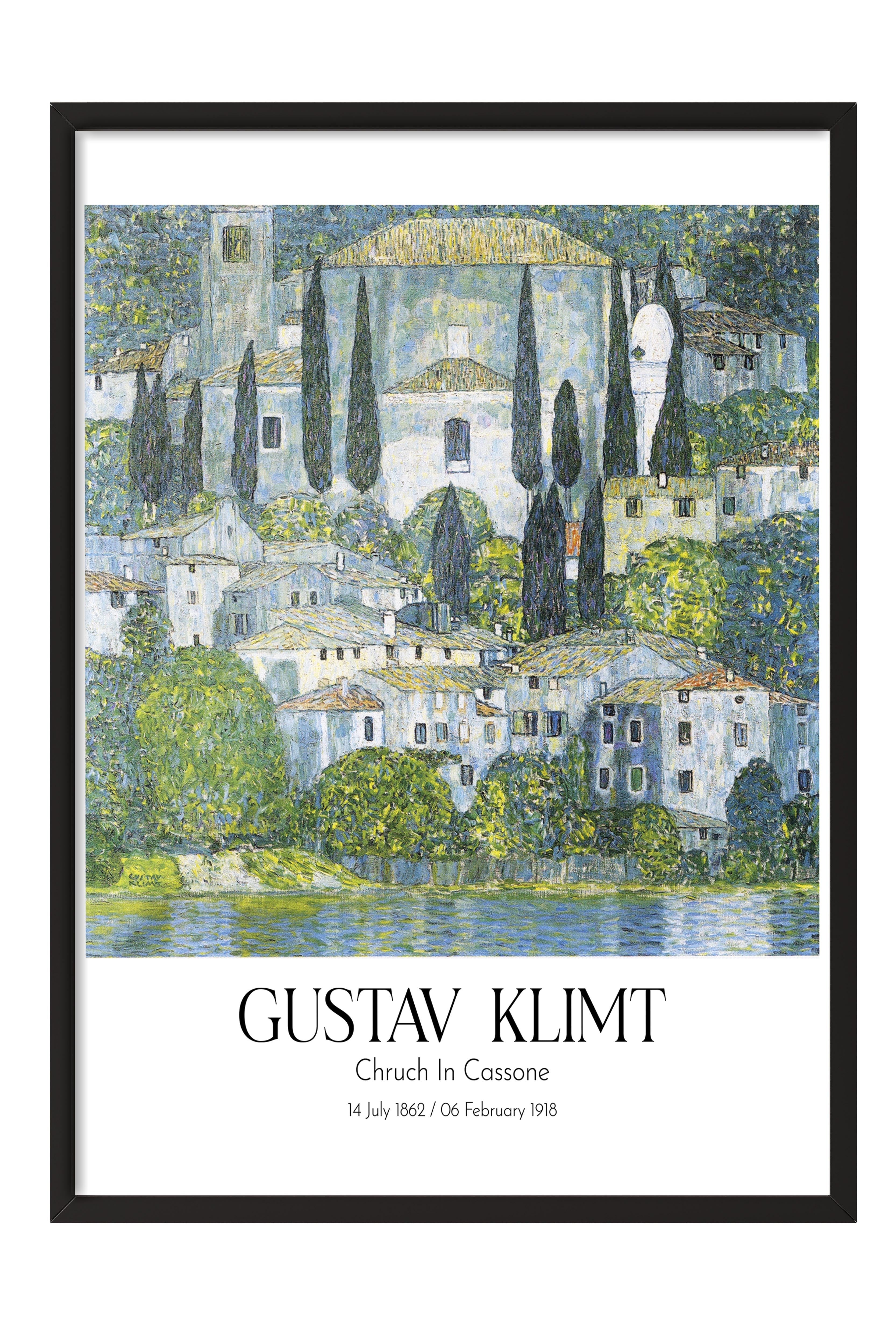 Gustav Klimt - Chruch In Cassone, Siyah Çerçeveli Tablo, Sanat Serisi NO:111989