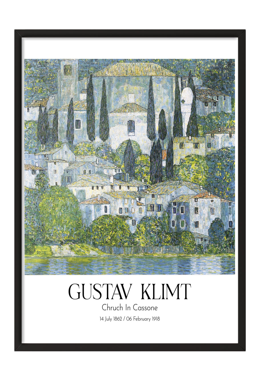 Gustav Klimt - Chruch In Cassone, Siyah Çerçeveli Tablo, Sanat Serisi NO:111989