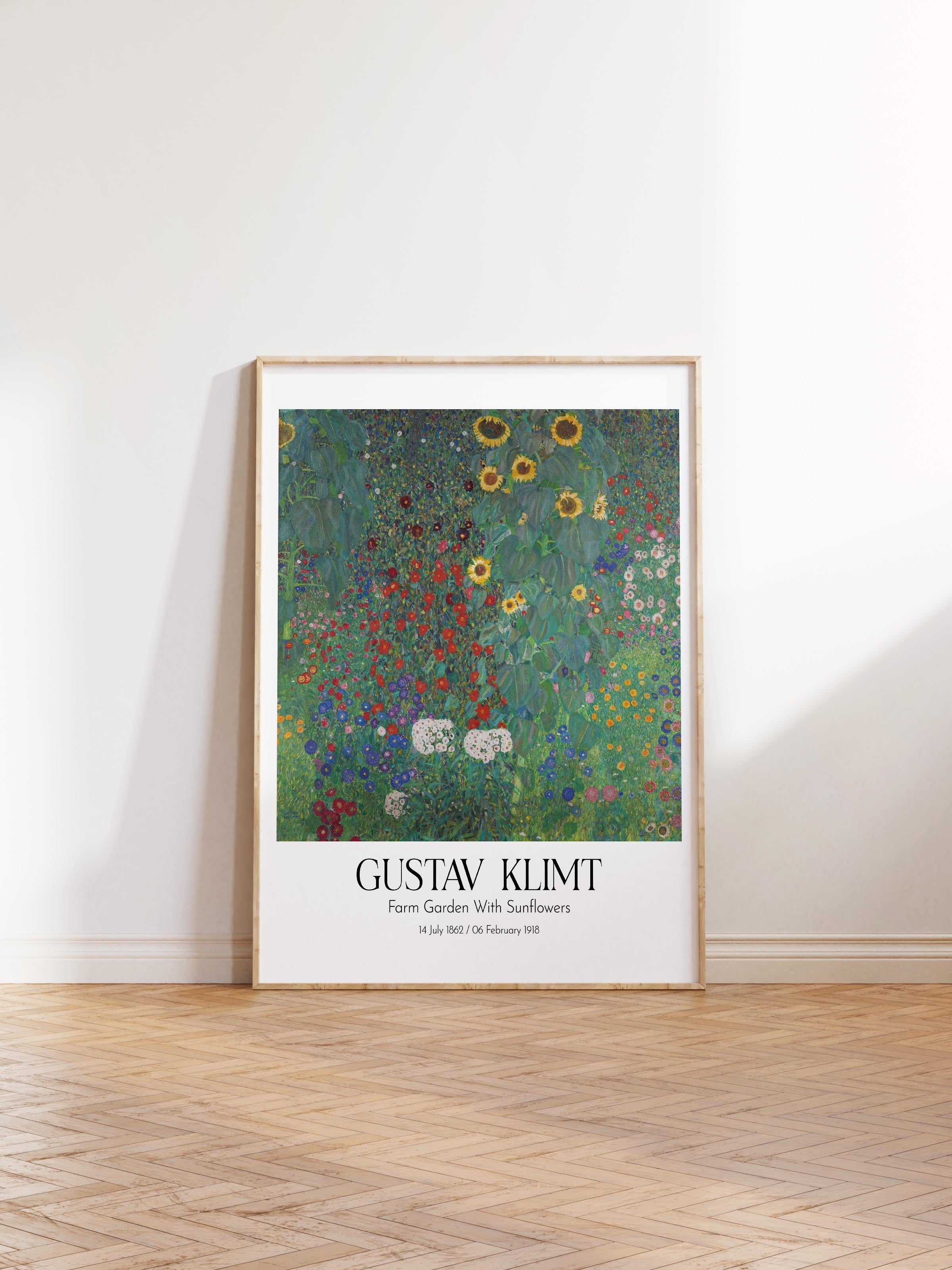 Gustav Klimt - Farm Garden With Sunflowers, Ahşap Çerçeveli Tablo, Sanat Serisi NO:111971