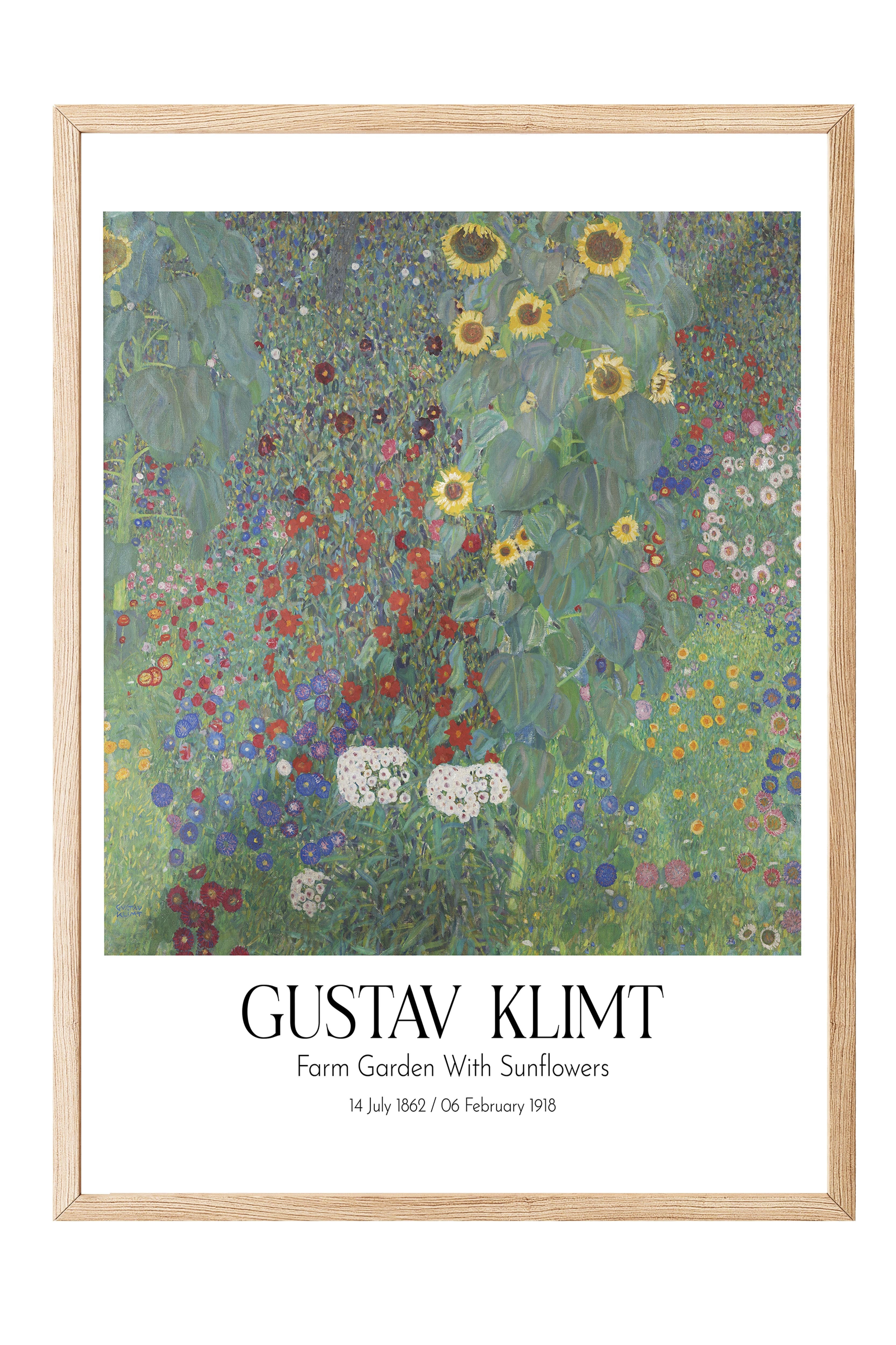 Gustav Klimt - Farm Garden With Sunflowers, Ahşap Çerçeveli Tablo, Sanat Serisi NO:111971