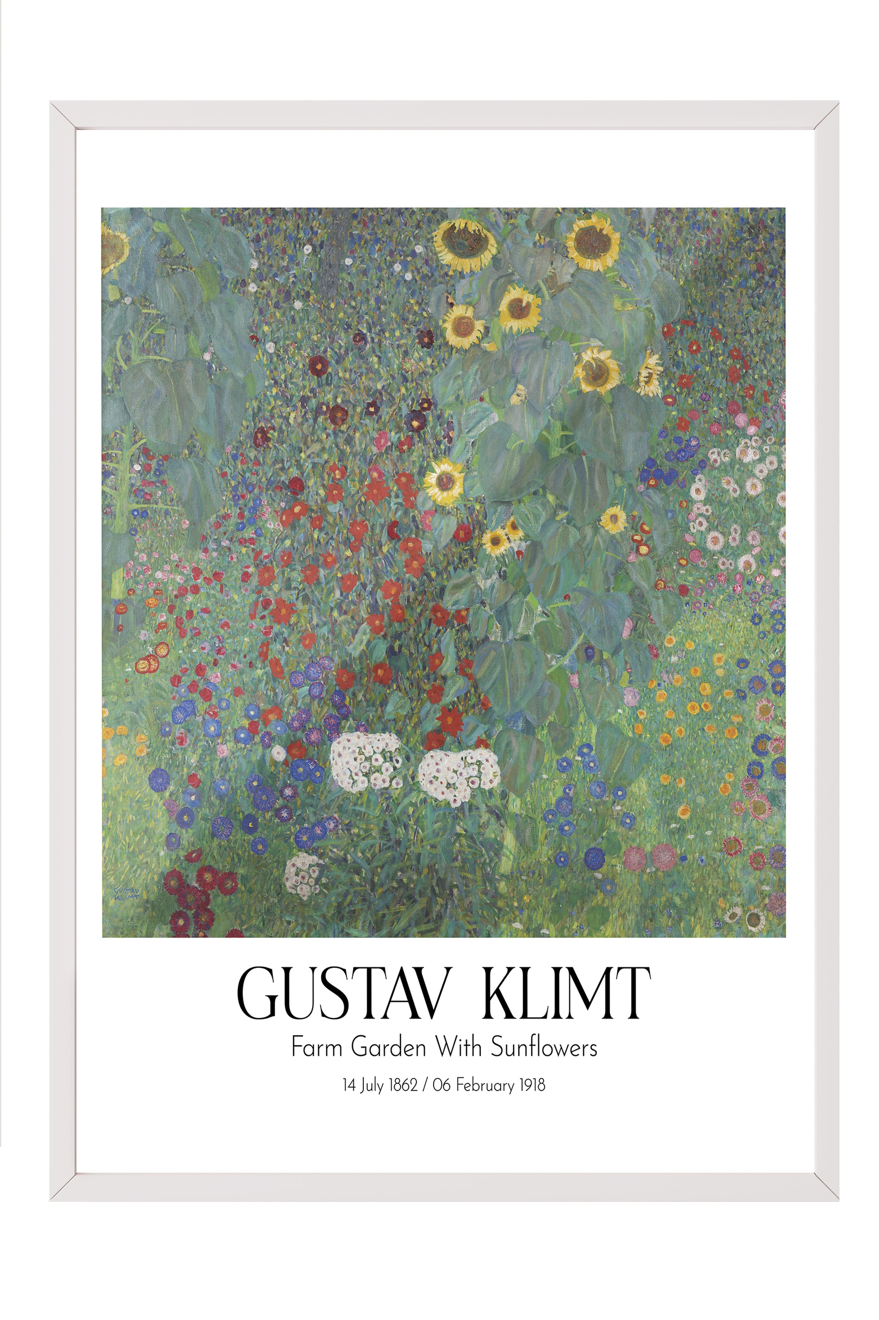 Gustav Klimt - Farm Garden With Sunflowers, Beyaz Çerçeveli Tablo, Sanat Serisi NO:111971