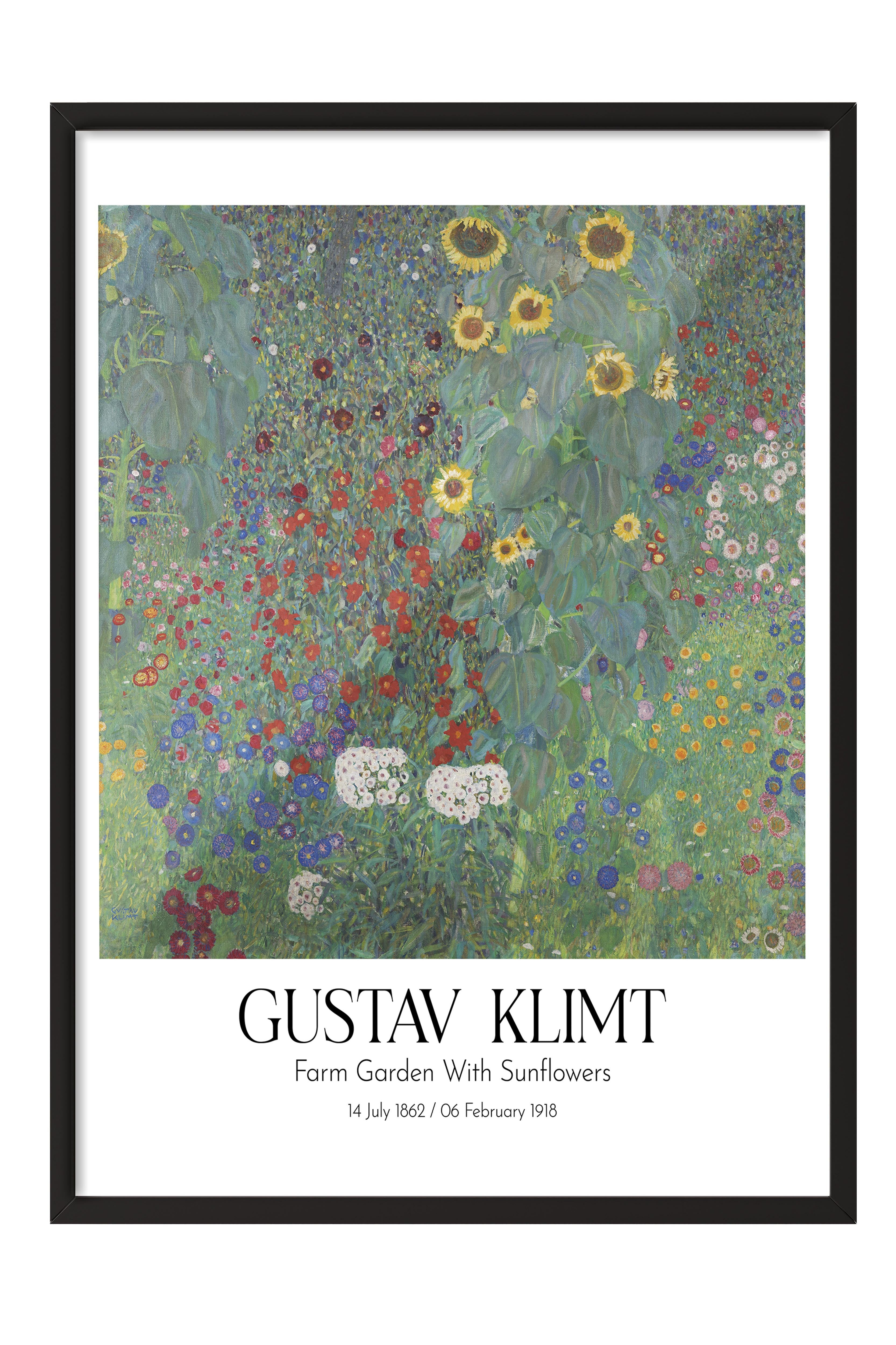 Gustav Klimt - Farm Garden With Sunflowers, Siyah Çerçeveli Tablo, Sanat Serisi NO:111971