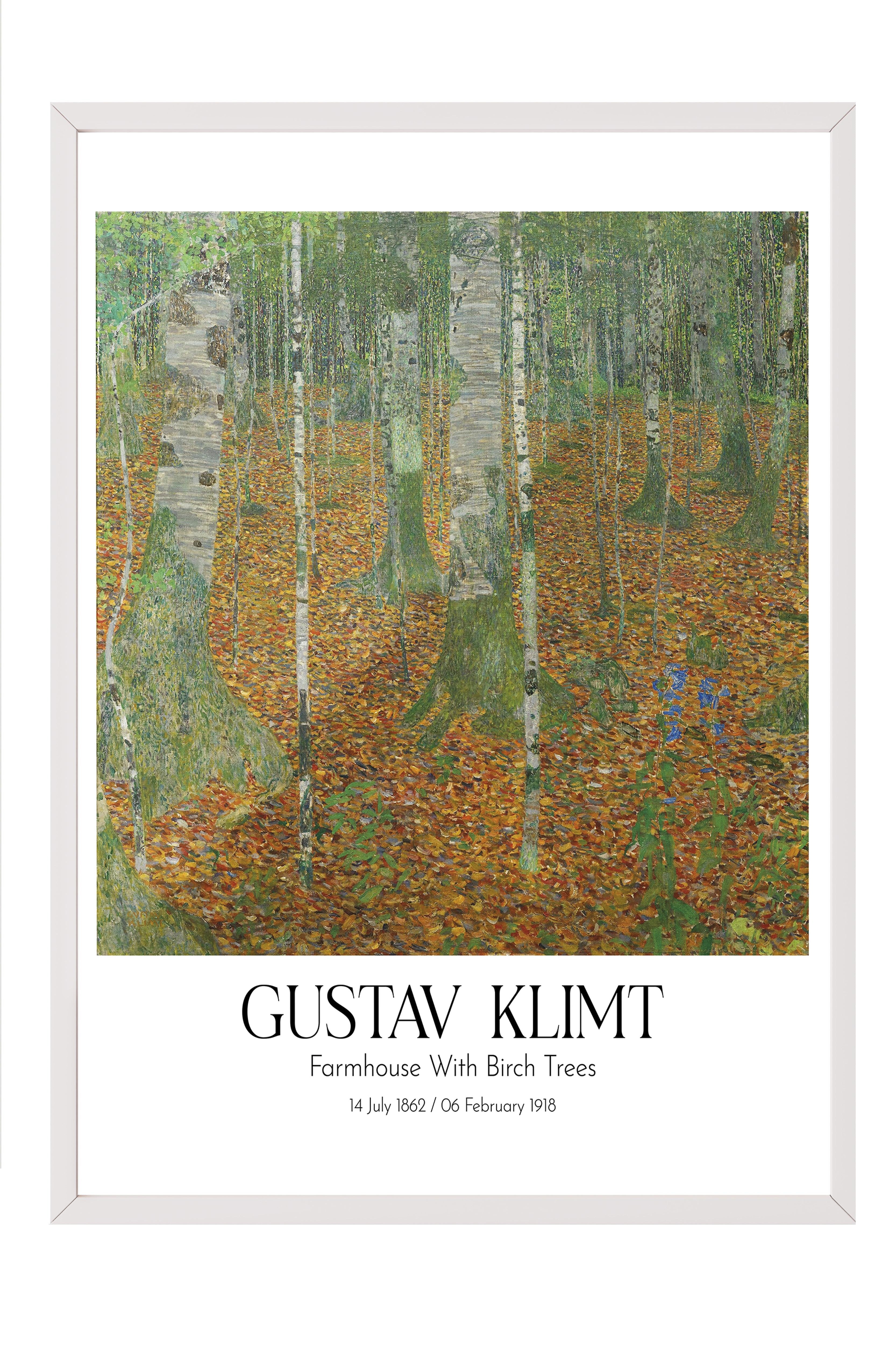 Gustav Klimt - Farmhouse With Birch Trees, Beyaz Çerçeveli Tablo, Sanat Serisi NO:111991