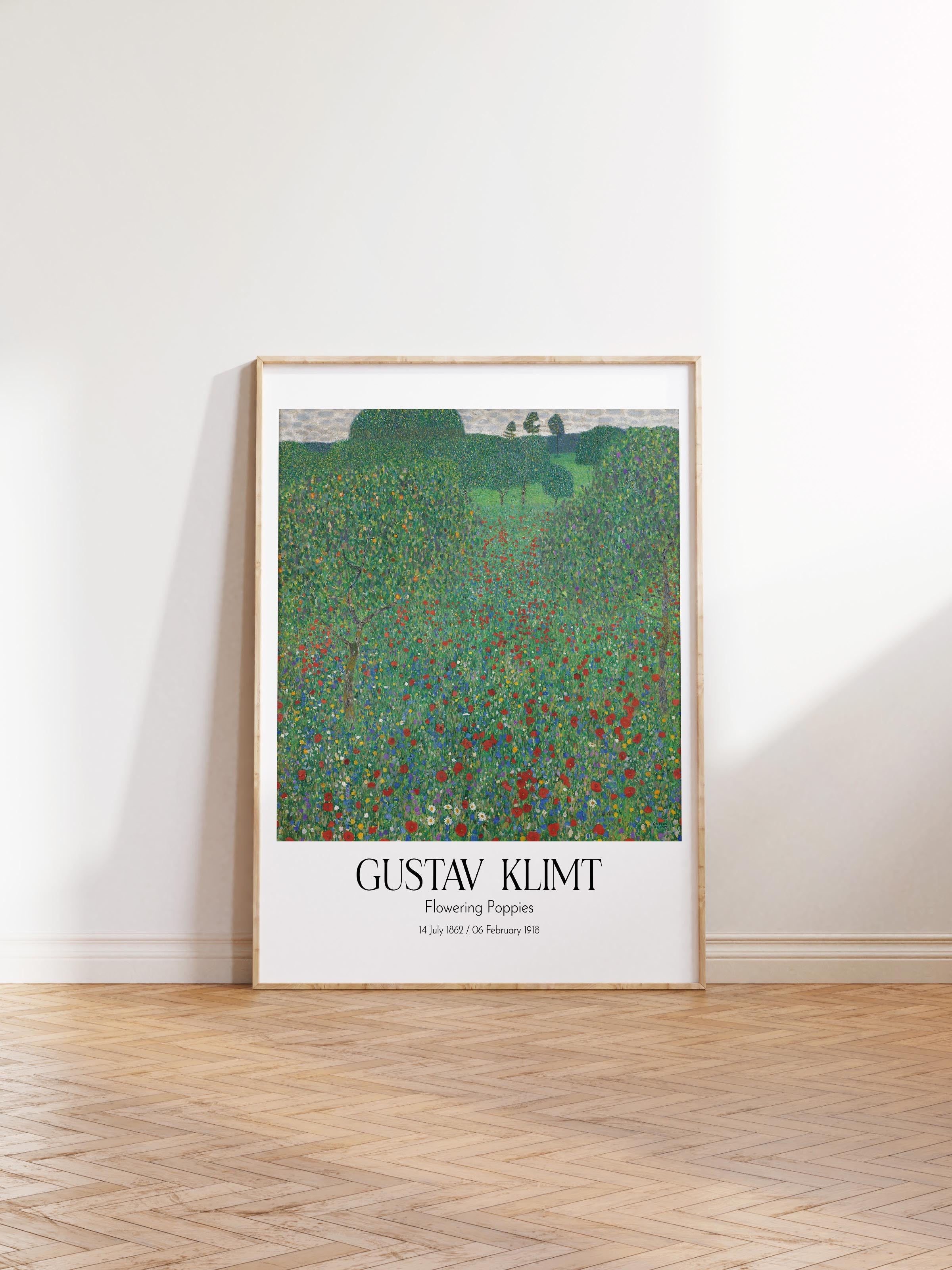Gustav Klimt - Flowering Poppies, Ahşap Çerçeveli Tablo, Sanat Serisi NO:111972