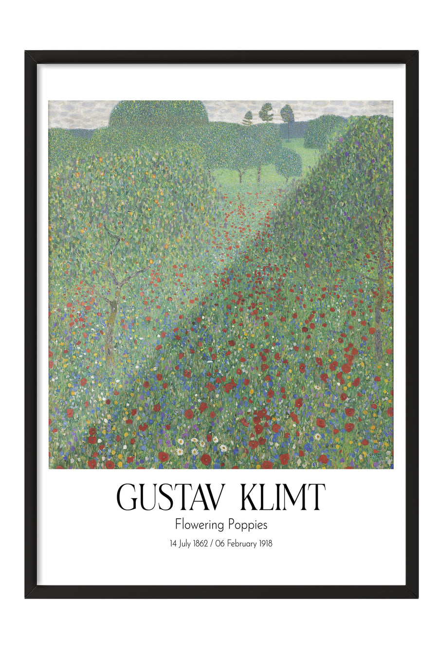 Gustav Klimt - Flowering Poppies, Siyah Çerçeveli Tablo, Sanat Serisi NO:111972