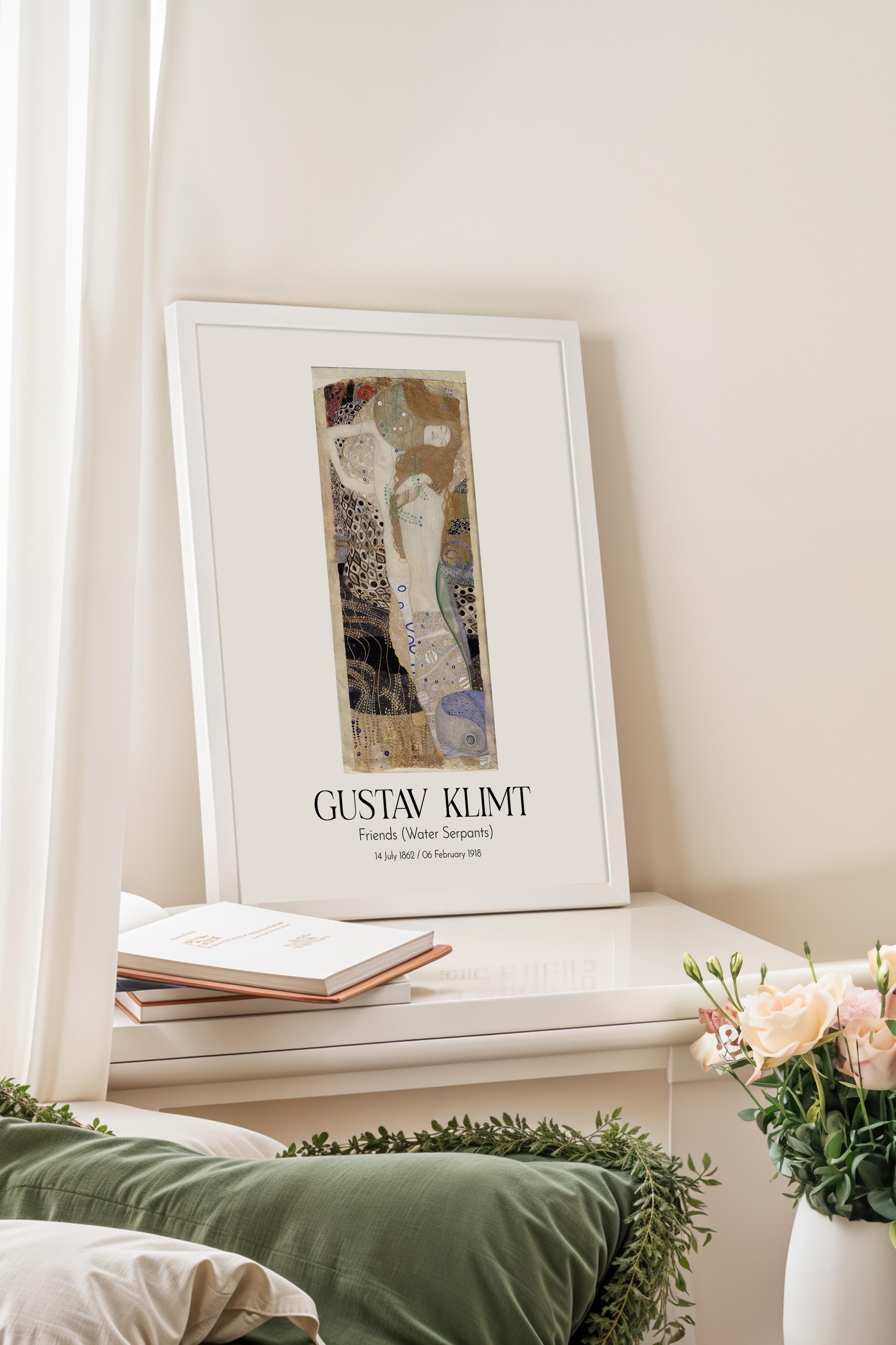 Gustav Klimt - Friends (Water Serpants), Beyaz Çerçeveli Tablo, Sanat Serisi NO:111973