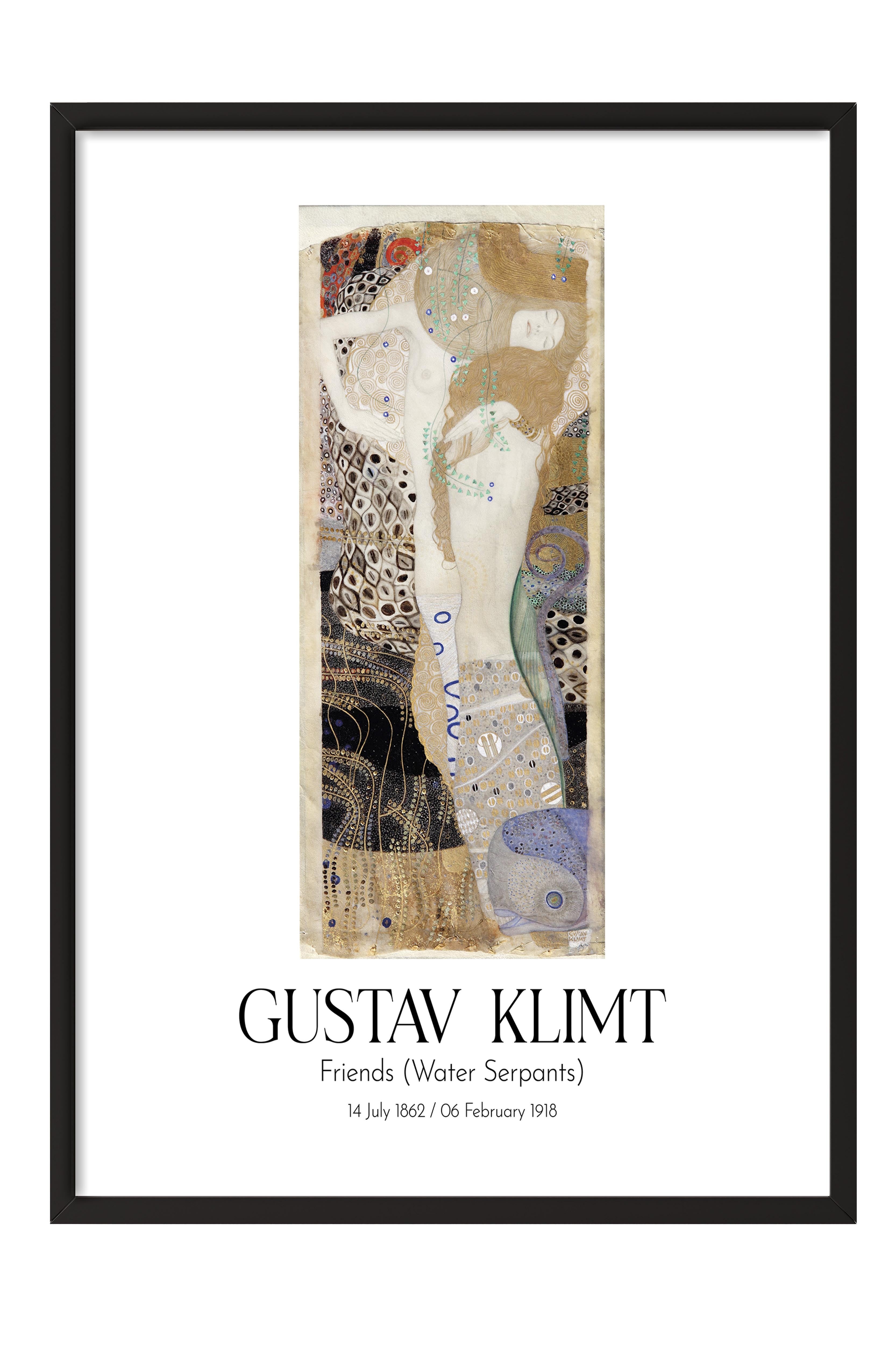 Gustav Klimt - Friends (Water Serpants), Siyah Çerçeveli Tablo, Sanat Serisi NO:111973
