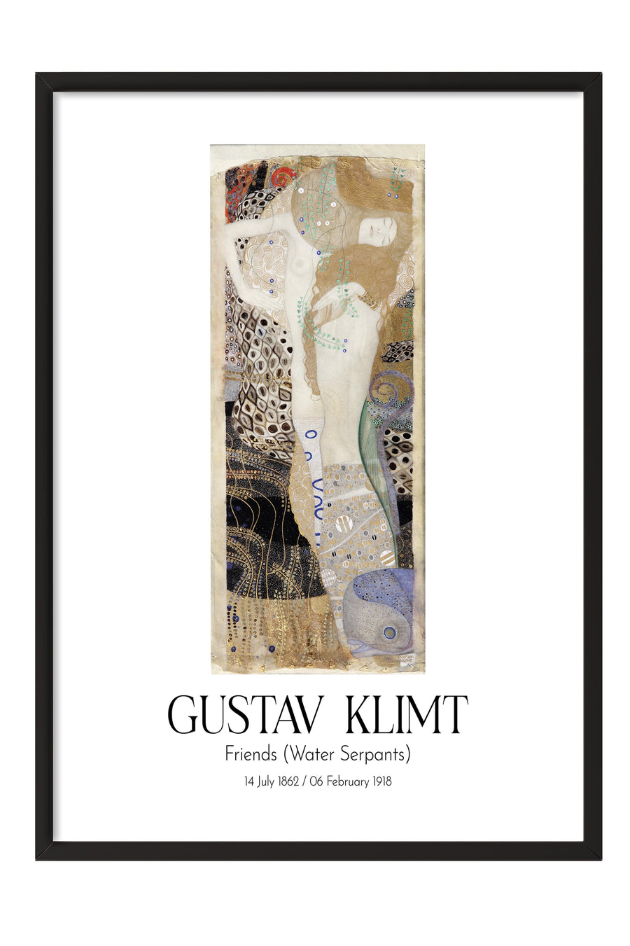 Gustav Klimt - Friends (Water Serpants), Siyah Çerçeveli Tablo, Sanat Serisi NO:111973