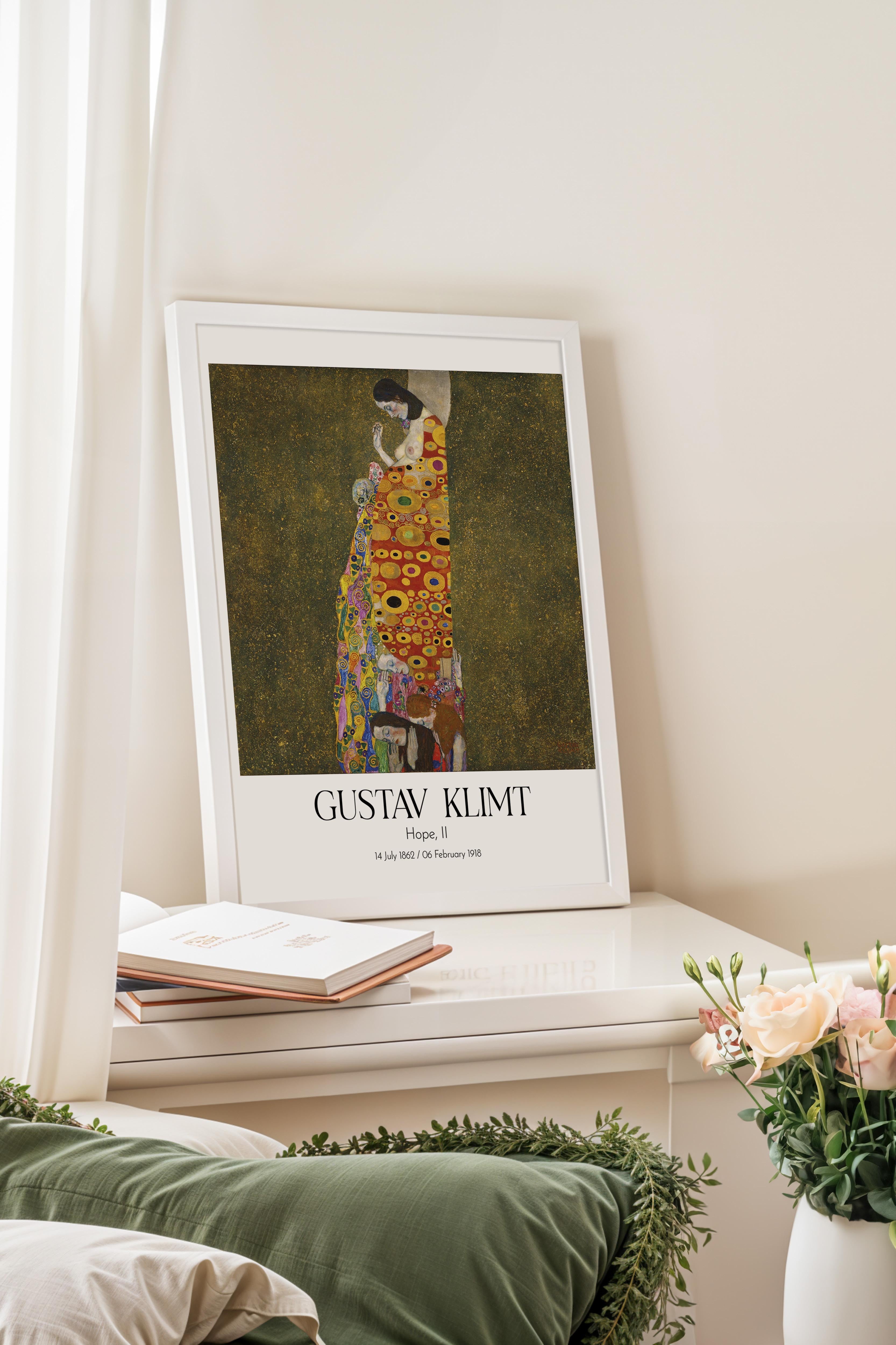 Gustav Klimt - Hope, II, Beyaz Çerçeveli Tablo, Sanat Serisi NO:111974