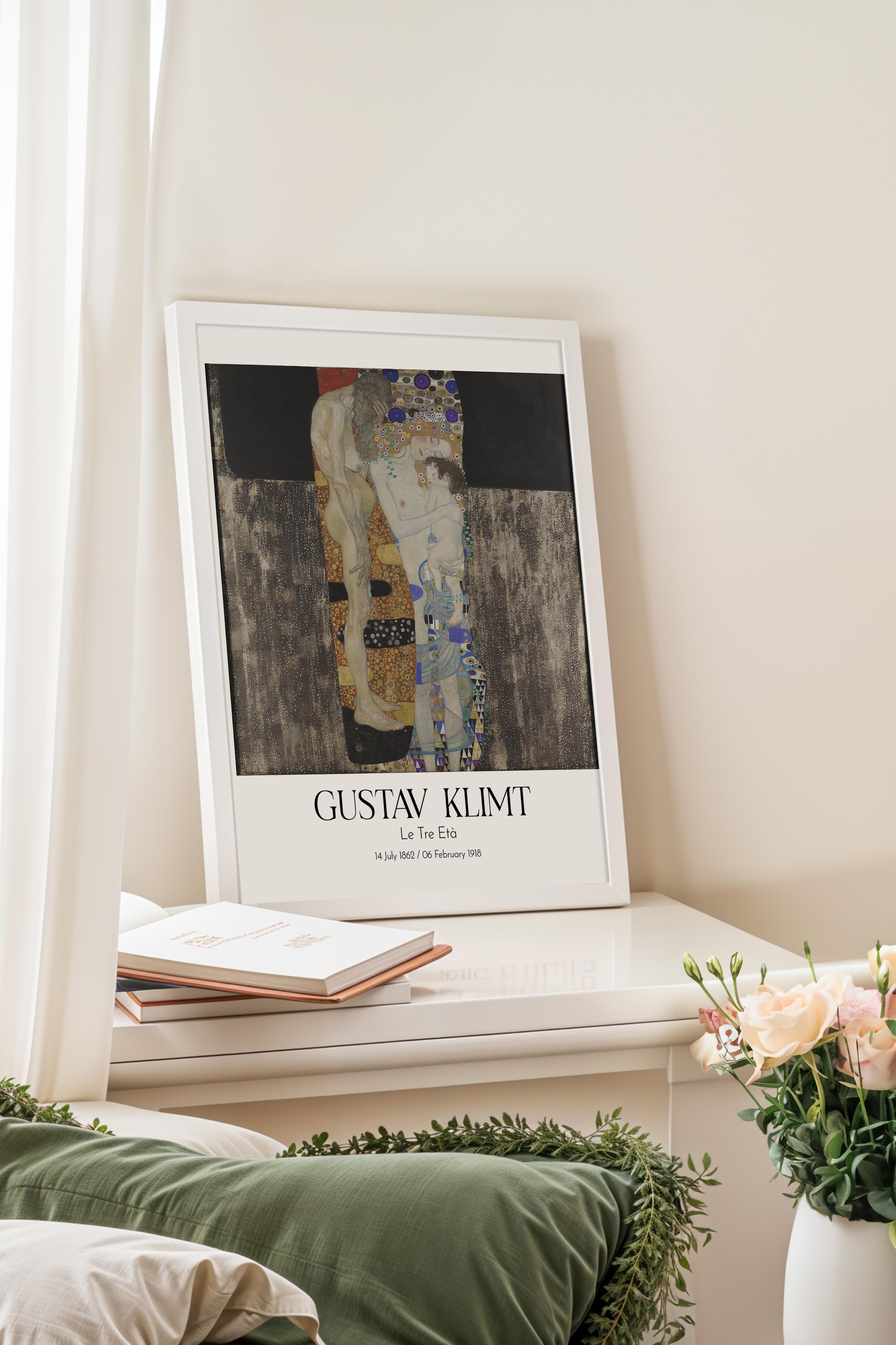 Gustav Klimt - Le Tre Età, Beyaz Çerçeveli Tablo, Sanat Serisi NO:111995